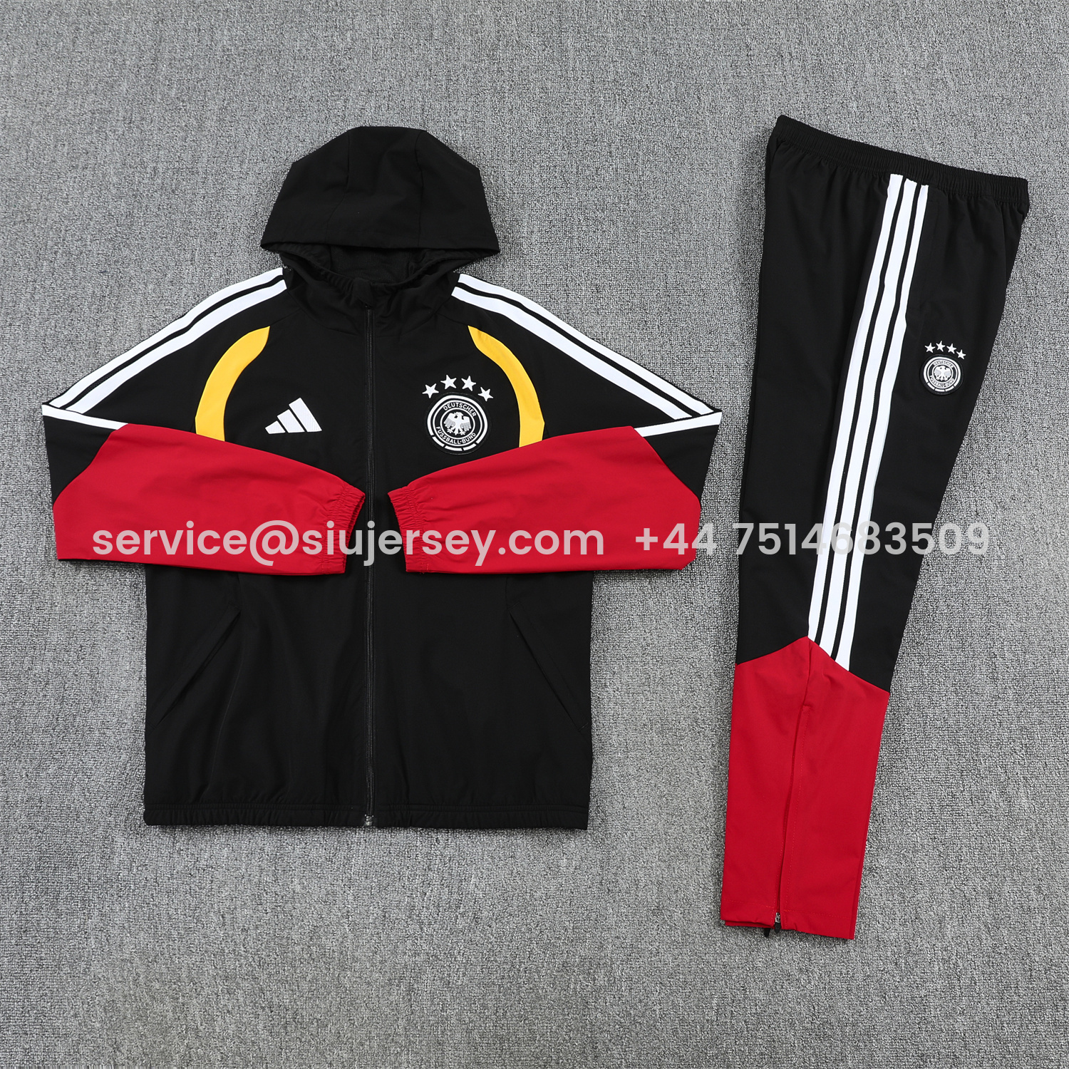 SIUjerseys-Germany 2026 Hooded Windbreaker Training Set - Black Red Top and Pants