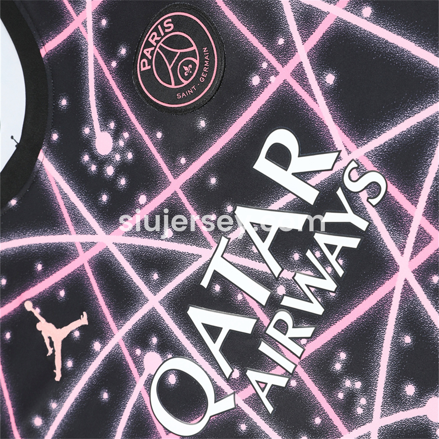 SIUjerseys-Paris Saint-Germain PSG 25-26 Short-Sleeve Training Set - Pink Fluorescent Rays Black Top & Black Shorts