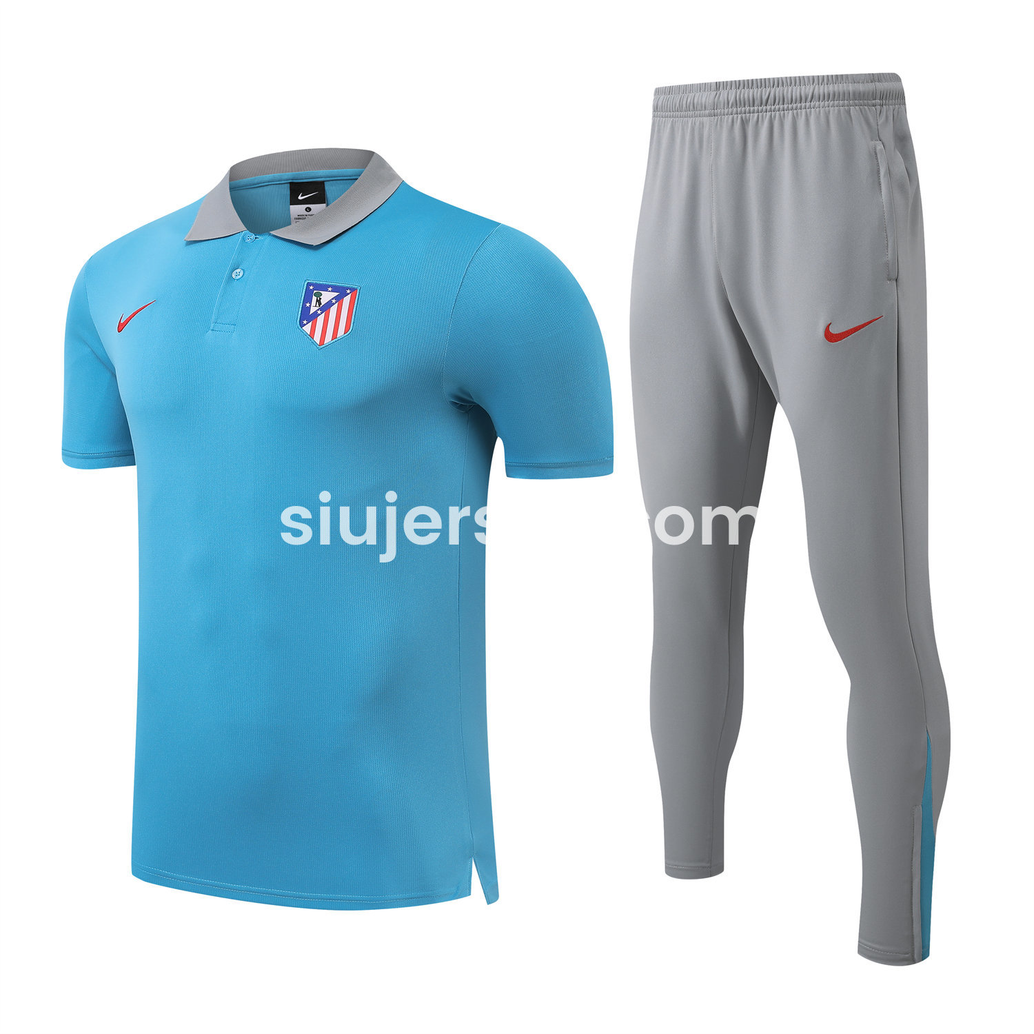 SIUjerseys-Atletico Madrid 25-26 POLO Short-Sleeve Training Set - Blue Top and Grey Pants