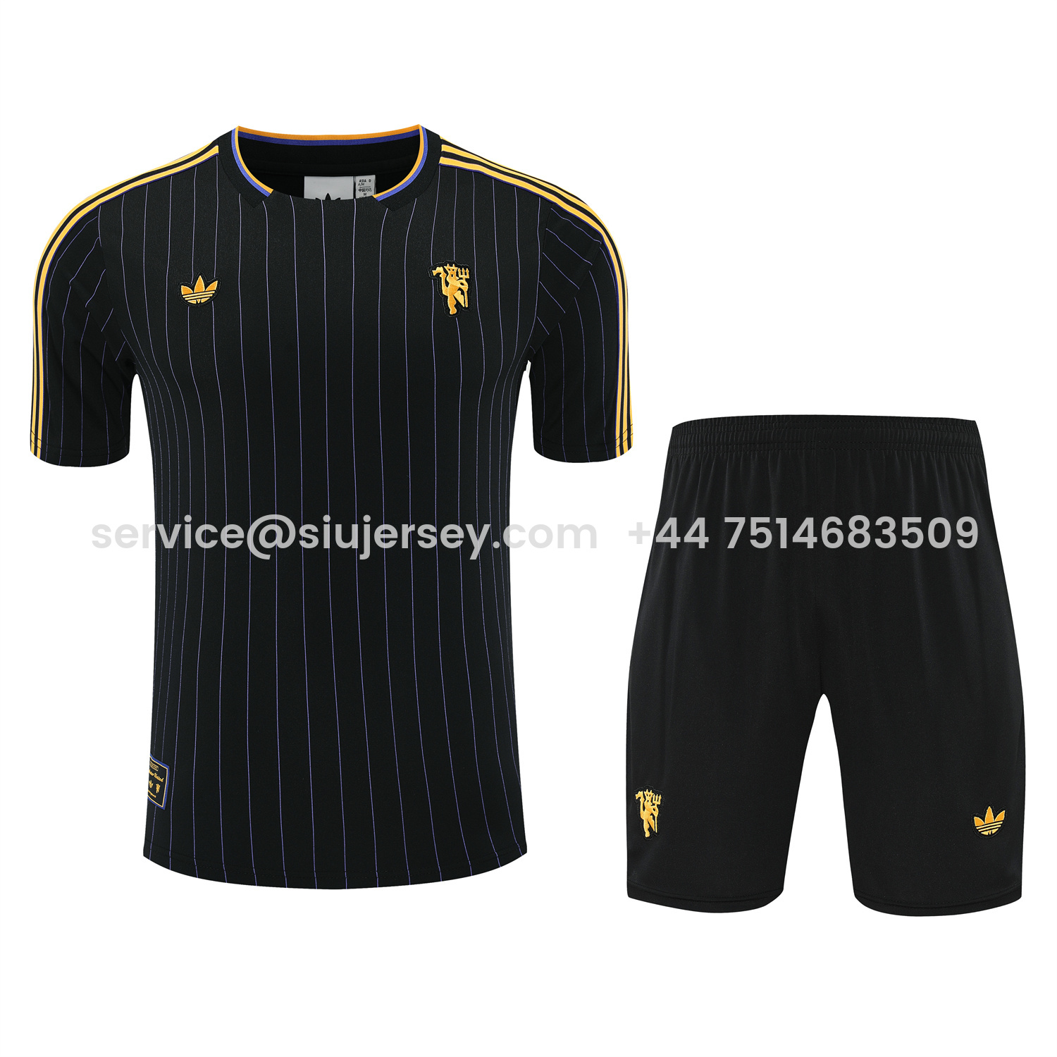 SIUjerseys-Manchester United 25-26 Trefoil Travel Short-Sleeve Training Set - Black Top & Black Shorts