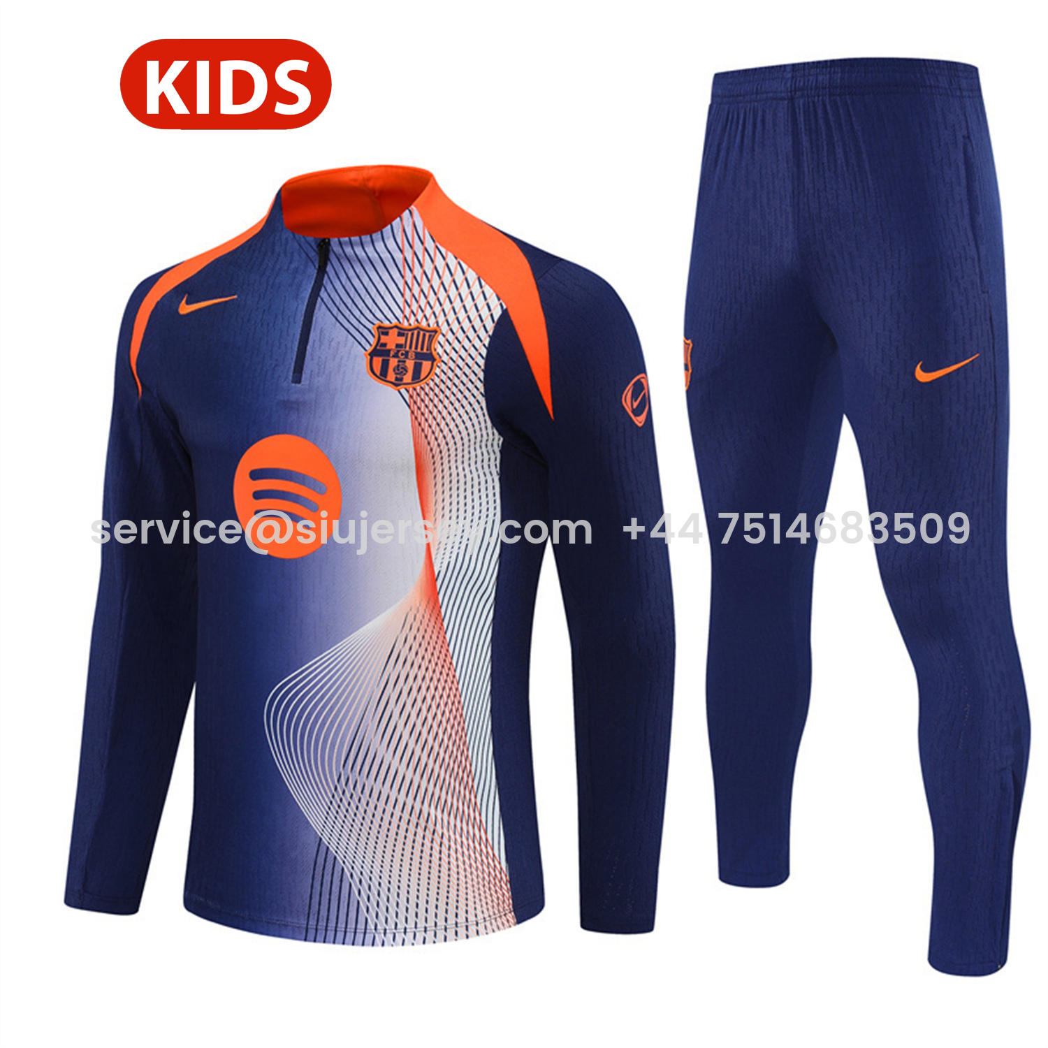 SIUjerseys-Barcelona 25-26 Kids Long Sleeve Training Set - Red Blue Line Top & Blue Pants
