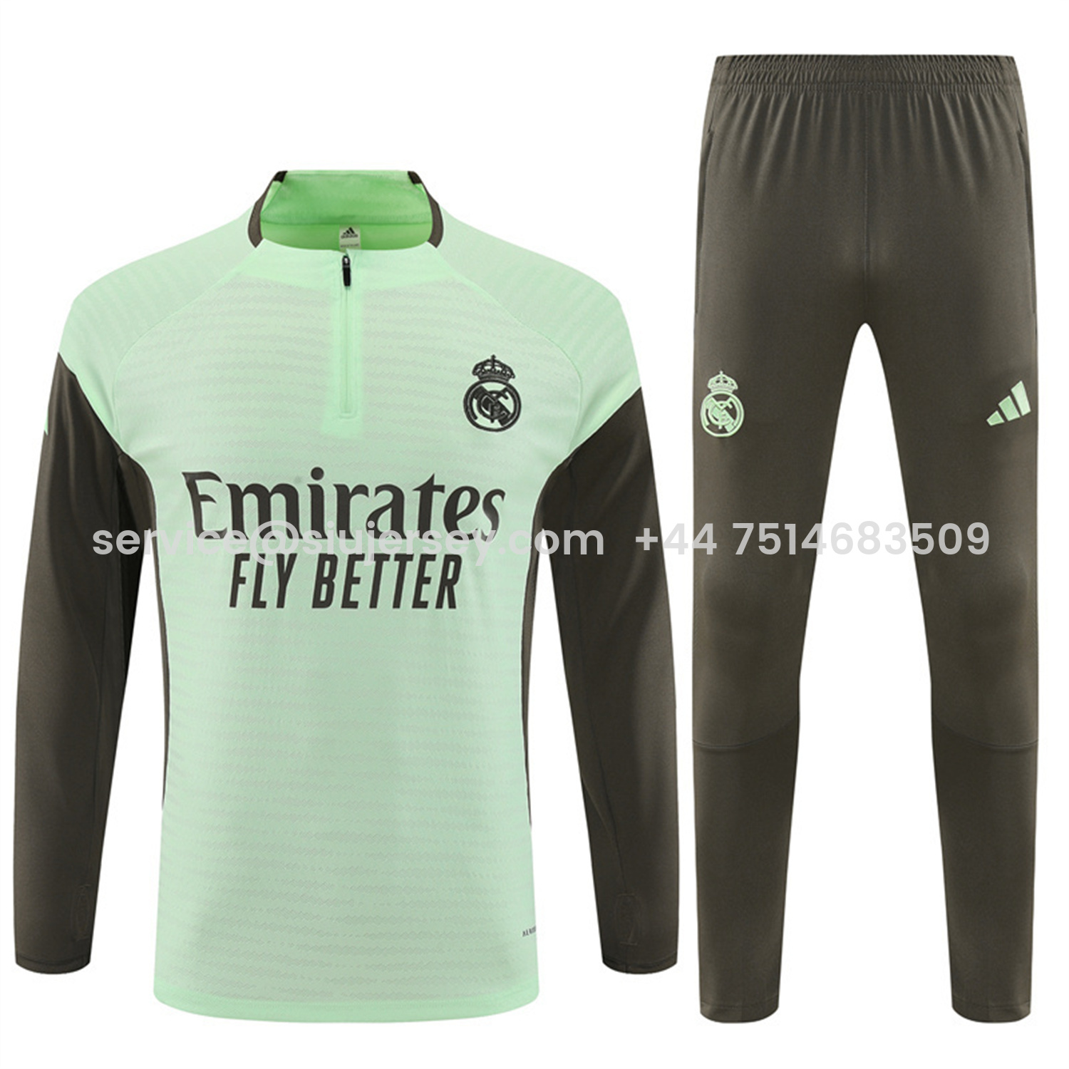 SIUjerseys-Real Madrid 25-26 Long Sleeve Training Set - Player Version - Light Green Top and Khaki Pants
