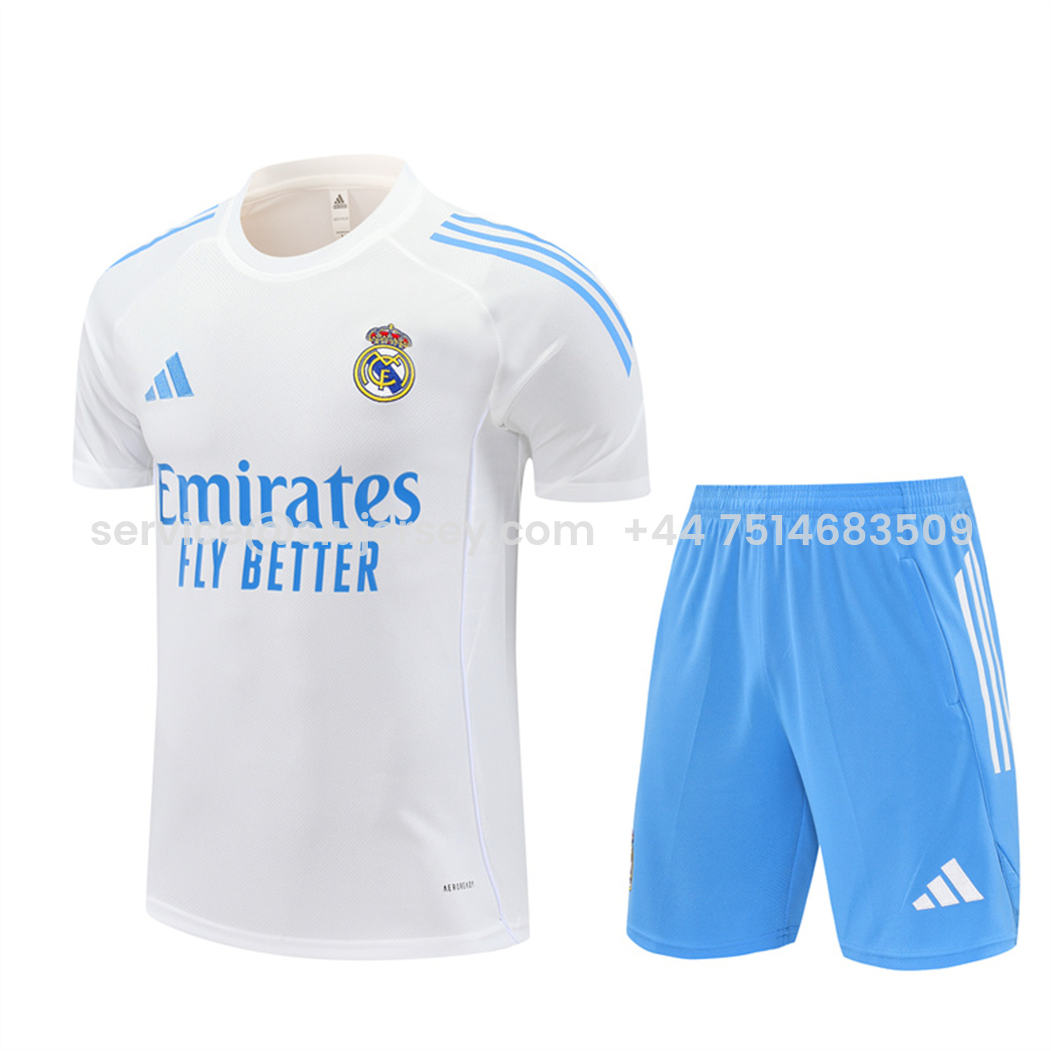 SIUjerseys-Real Madrid 25-26 Short-Sleeve Training Set - White Top and Sky Blue Shorts