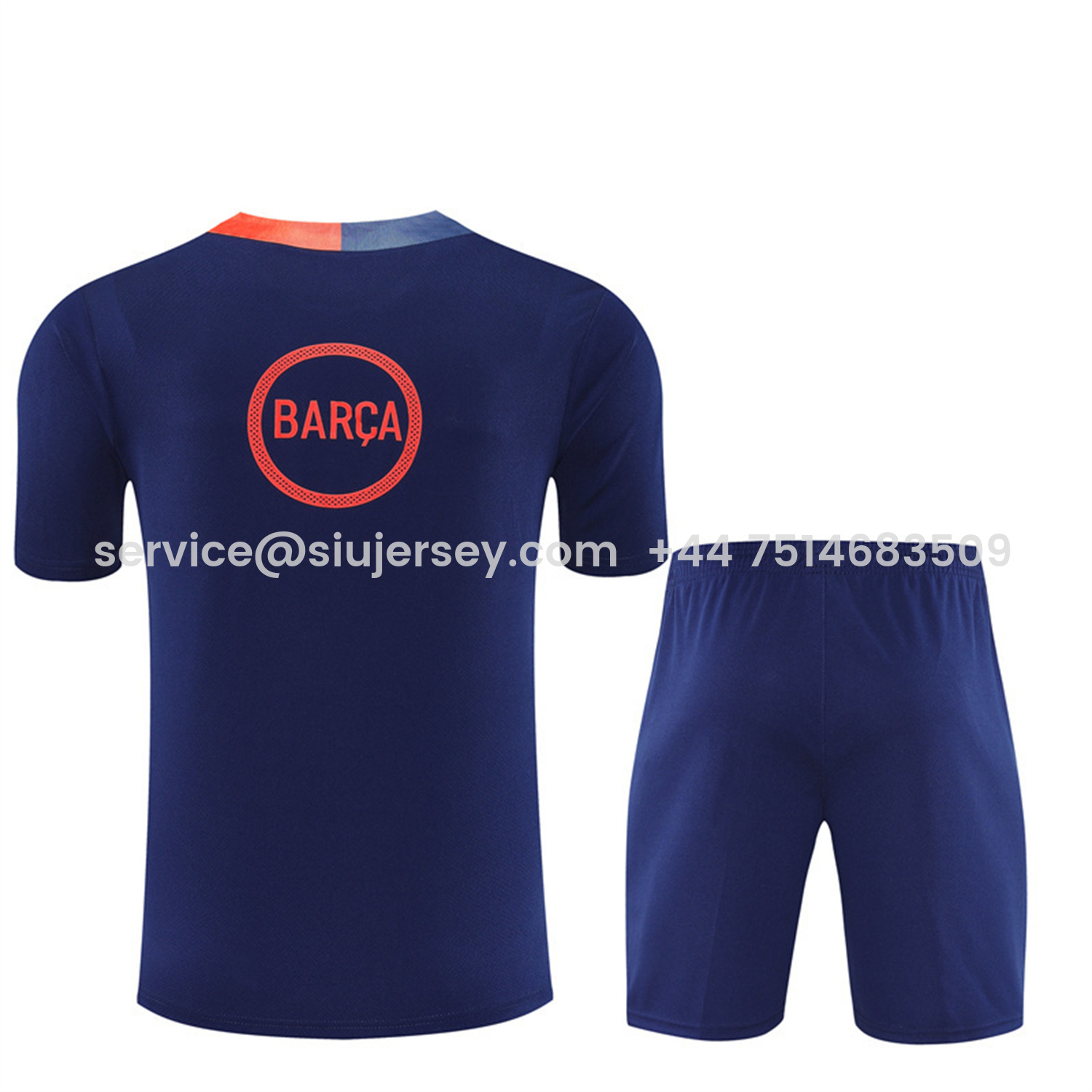 SIUjerseys-Barcelona 25-26 Short-Sleeve Training Set - Royal Blue Top Orange Sponsor & Royal Blue Shorts