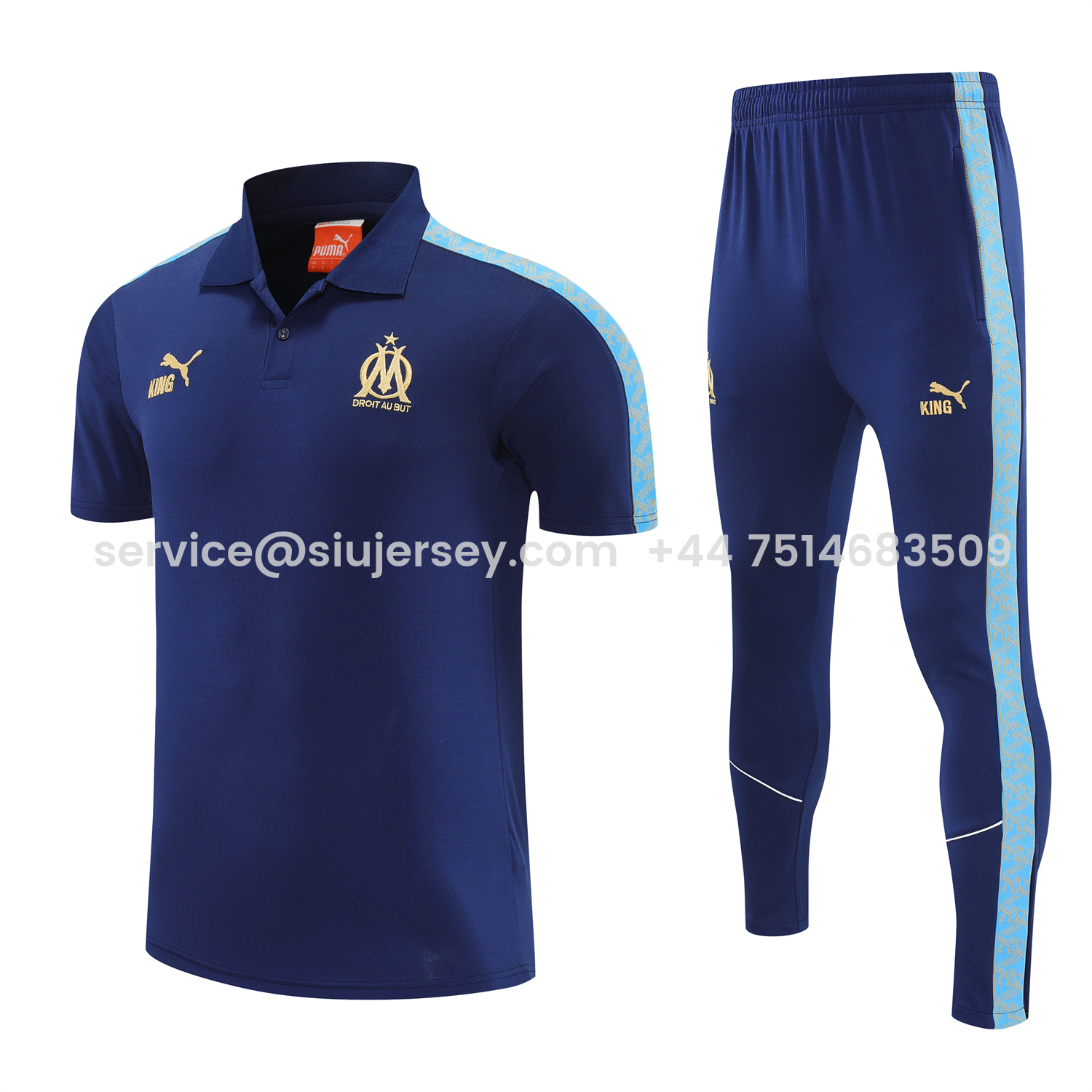 SIUjerseys-Marseille 25-26 POLO Short-Sleeve Training Set - Dark Blue Top and Pants