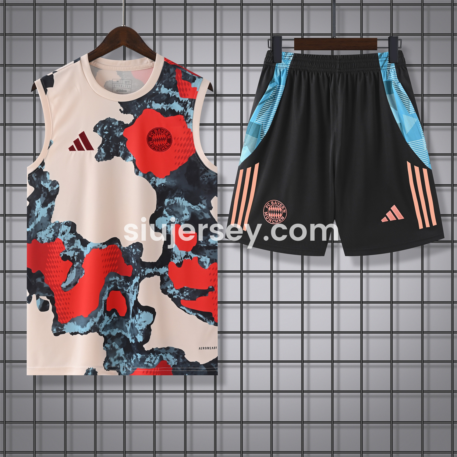 SIUjerseys-Bayern Munich 24-25 Pre-Match Vest Training Set - CamouflageTop & Black Shorts
