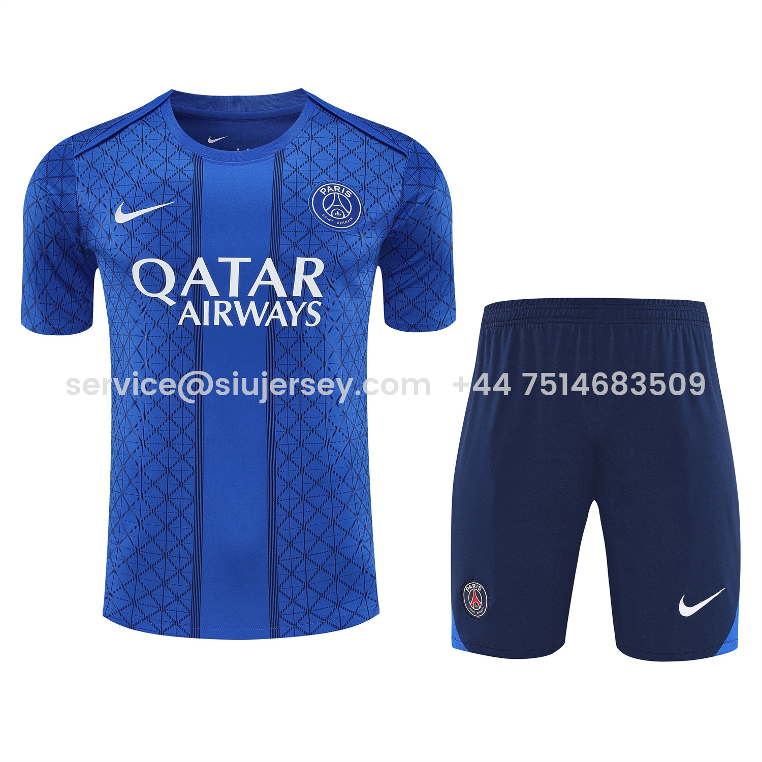 SIUjerseys-Paris Saint-Germain PSG 25-26 Short-Sleeve Training Set - Blue Top & Deep Blue Shorts