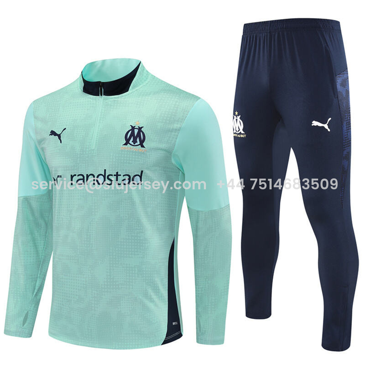 SIUjerseys-Marseille 25-26 Long Sleeve Training Set - Nattierblue Top & Deep Blue Pants