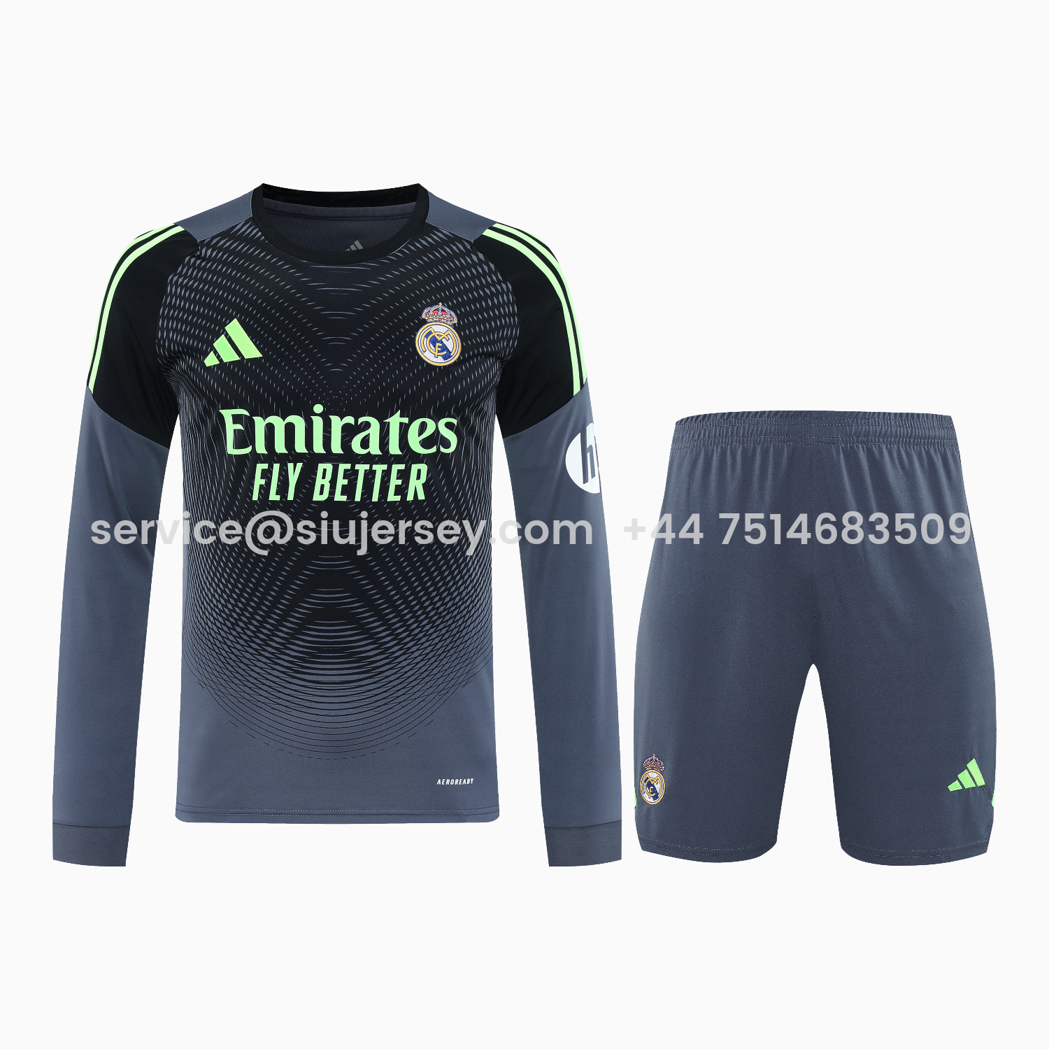 SIUjerseys-Real Madrid 25-26 Long-Sleeve Training Set - Deep Gray Top & Gray Shorts