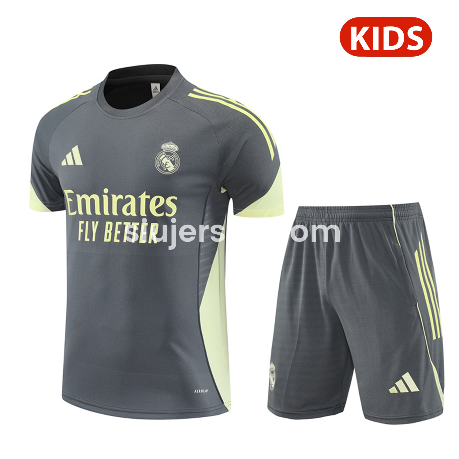 SIUjerseys-Real Madrid 25-26 Kids Short-Sleeve Training Set - Deep Grey Top and Shorts