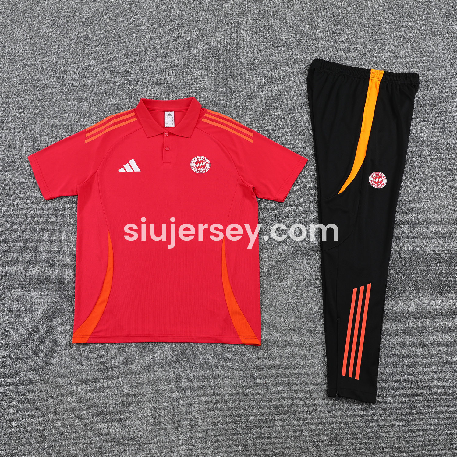 SIUjerseys-Bayern Munich 25-26 POLO Short-Sleeve Training Set - Red Top and Black Pants