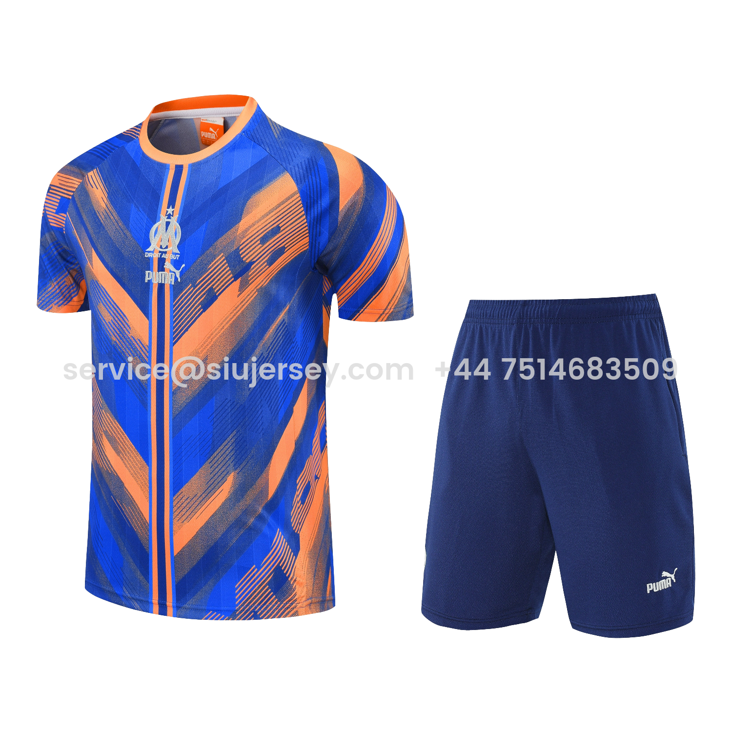 SIUjerseys-Marseille 25-26 Short-Sleeve Training Set - Blue Orange Top & Blue Shorts