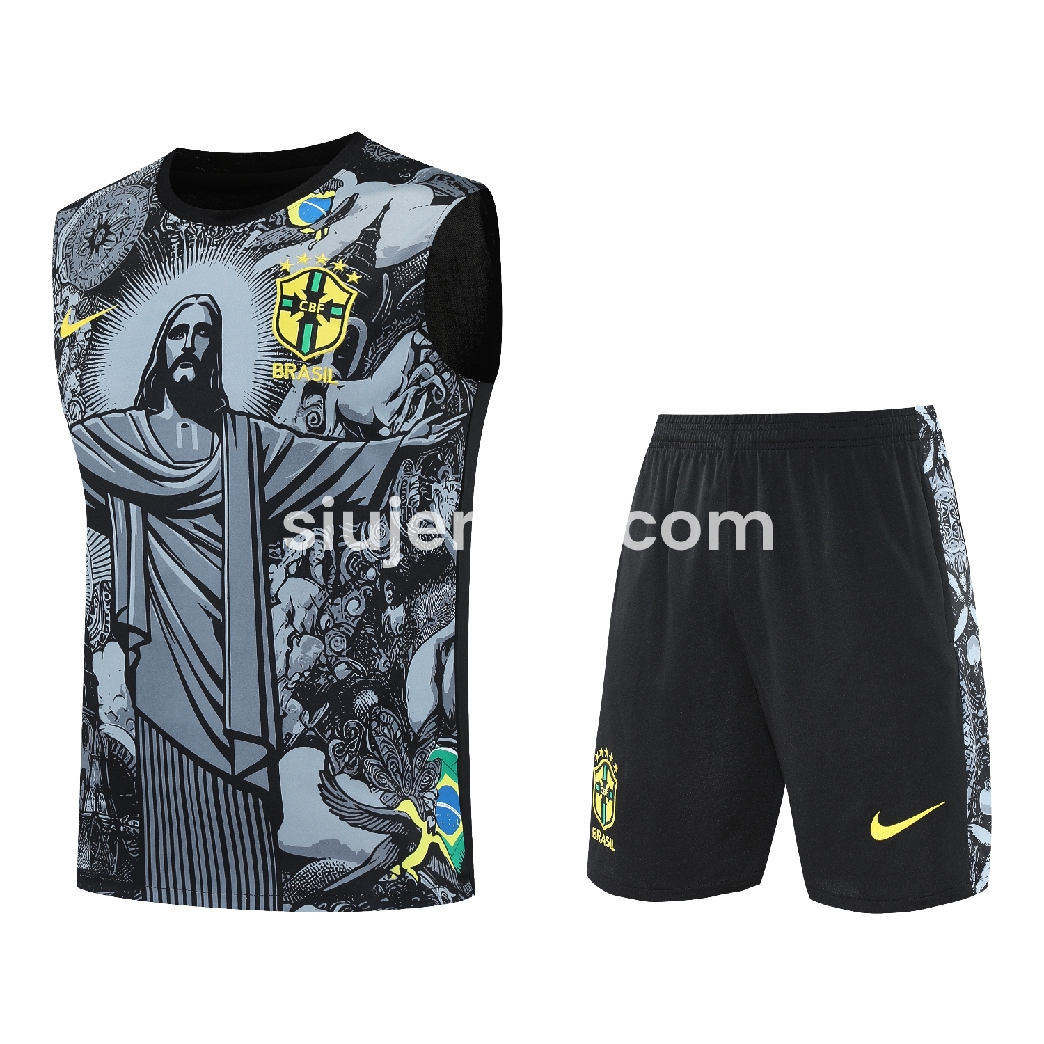 SIUjerseys-Brazil 25-26 Gray Jesus Statue Vest Training Set - Gray Vest & Black Shorts