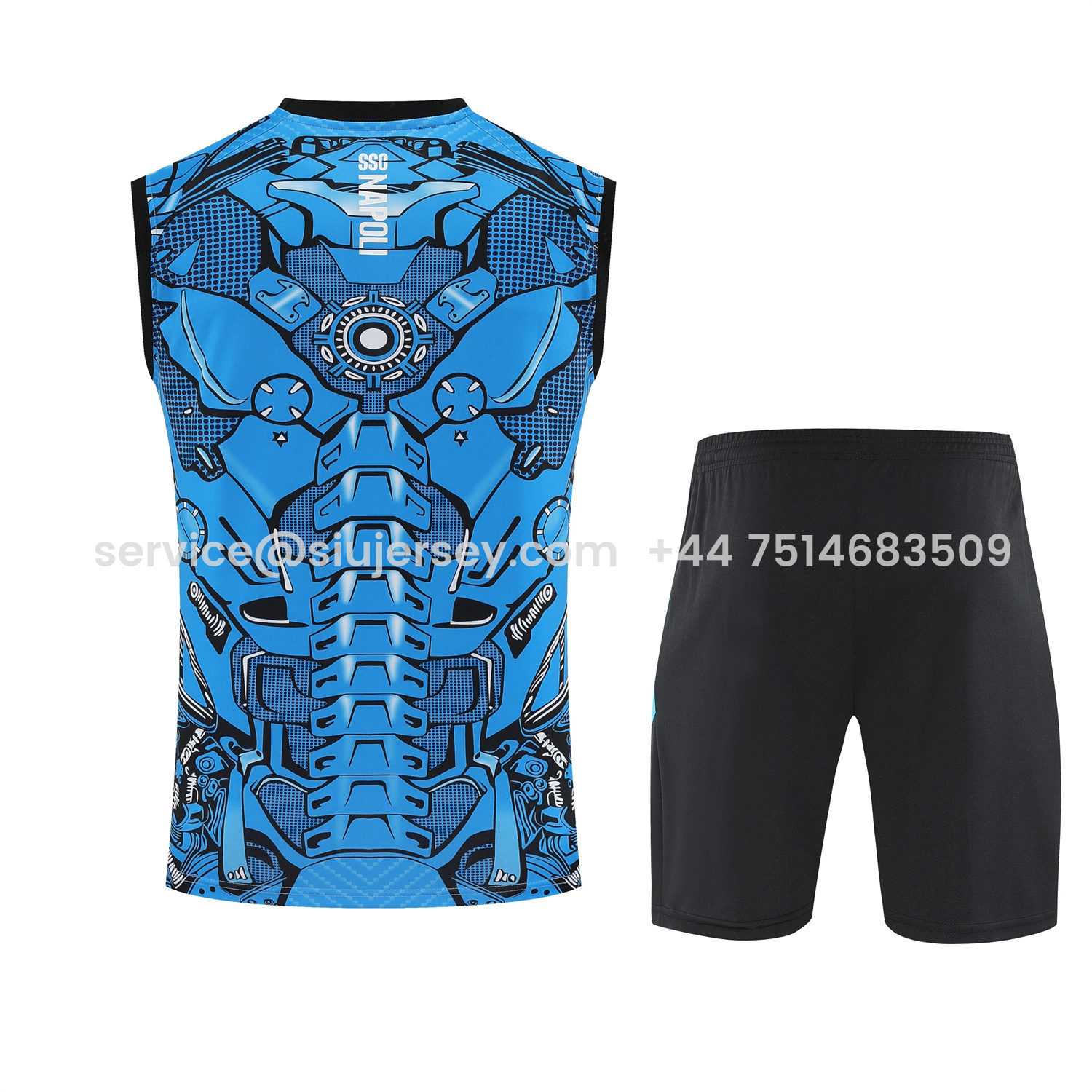 SIUjerseys-Napoli 25-26 Vest Training Set - Blue Mecha Vest & Black Shorts