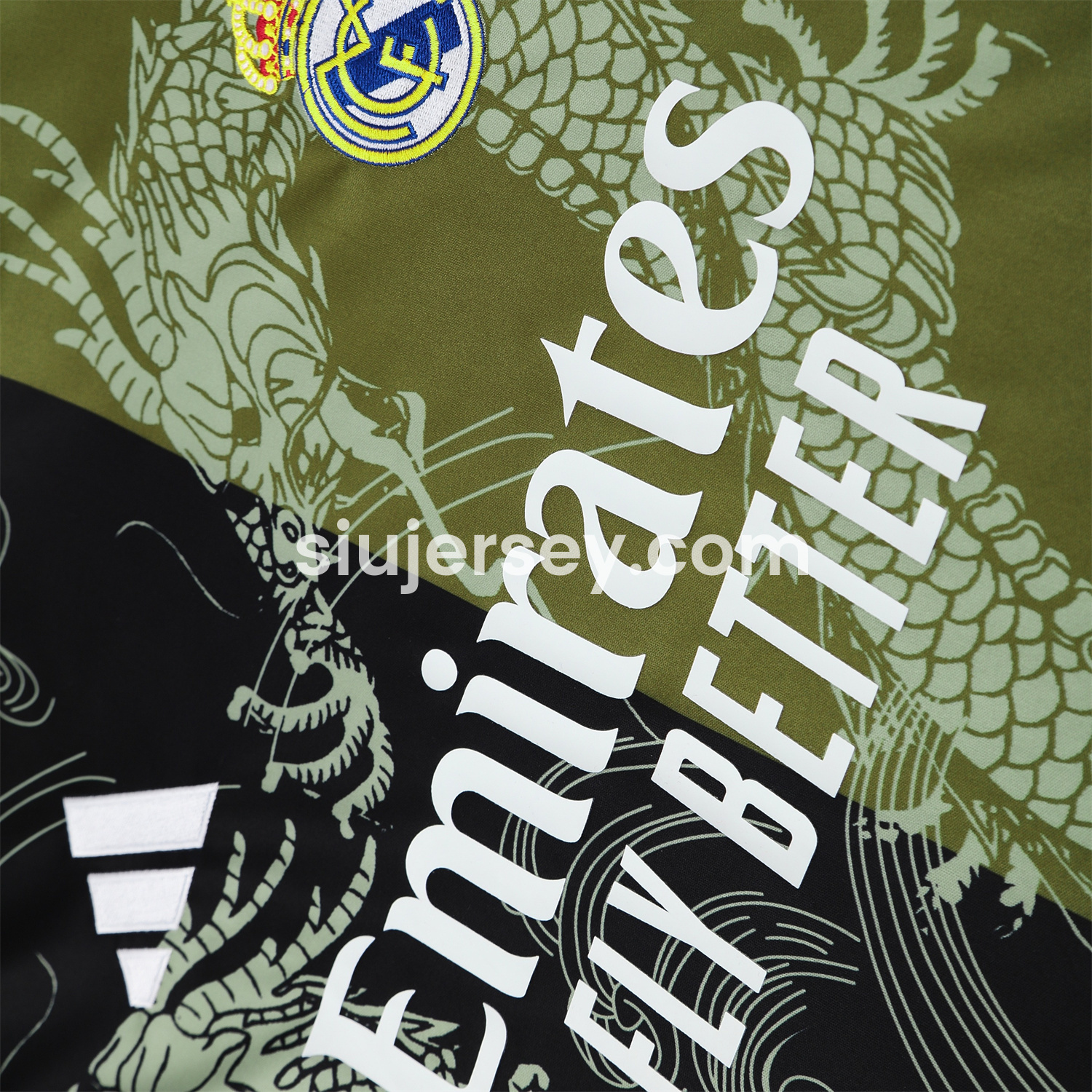 SIUjerseys-Real Madrid 25-26 Short-Sleeve Training Set - Green-Black Dragon Top & Black-White Shorts