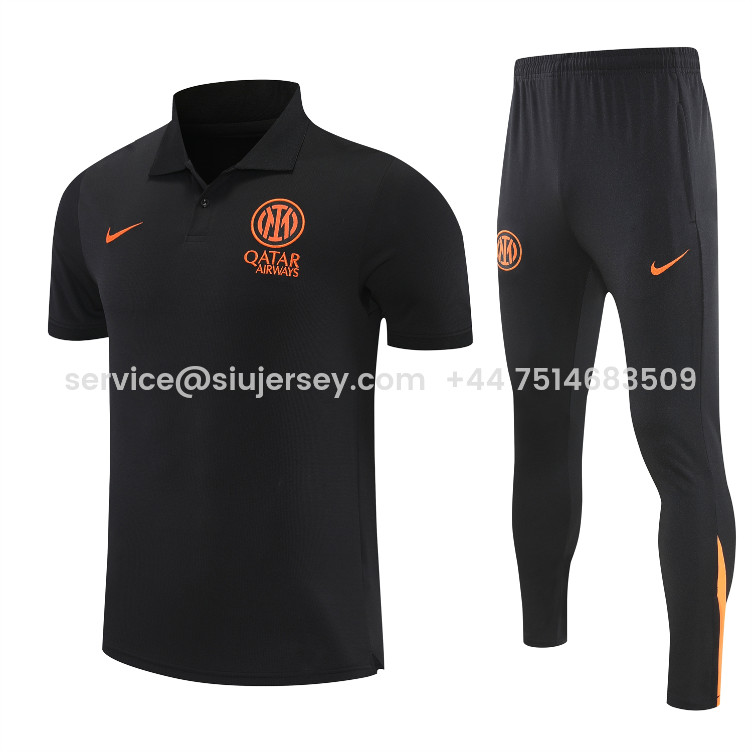 SIUjerseys-Inter Milan 25-26 POLO Short-Sleeve Training Set - Black Top and Black Pants