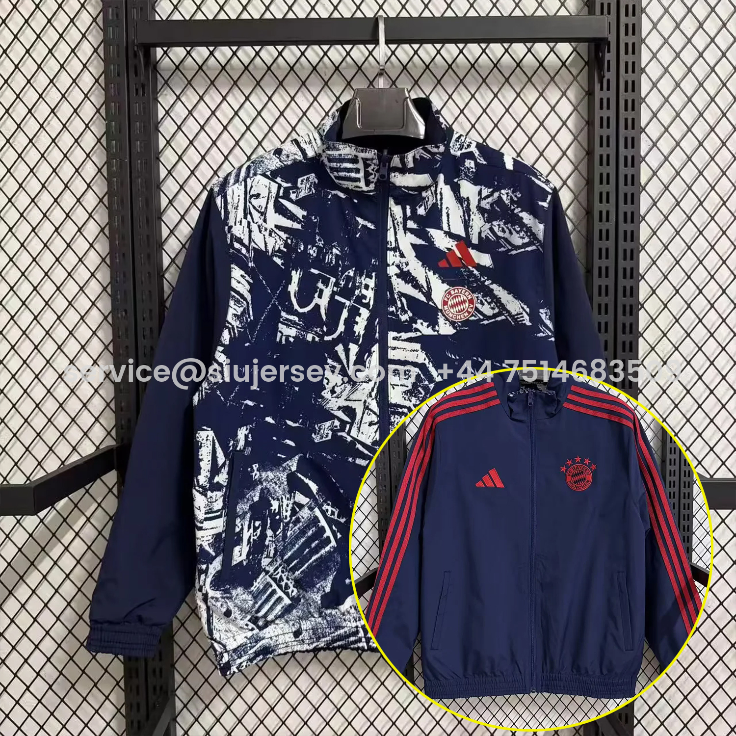 SIUjerseys-Bayern Munich 25-26 Double Sided Reversible Windbreaker - Deep Blue & White Blue