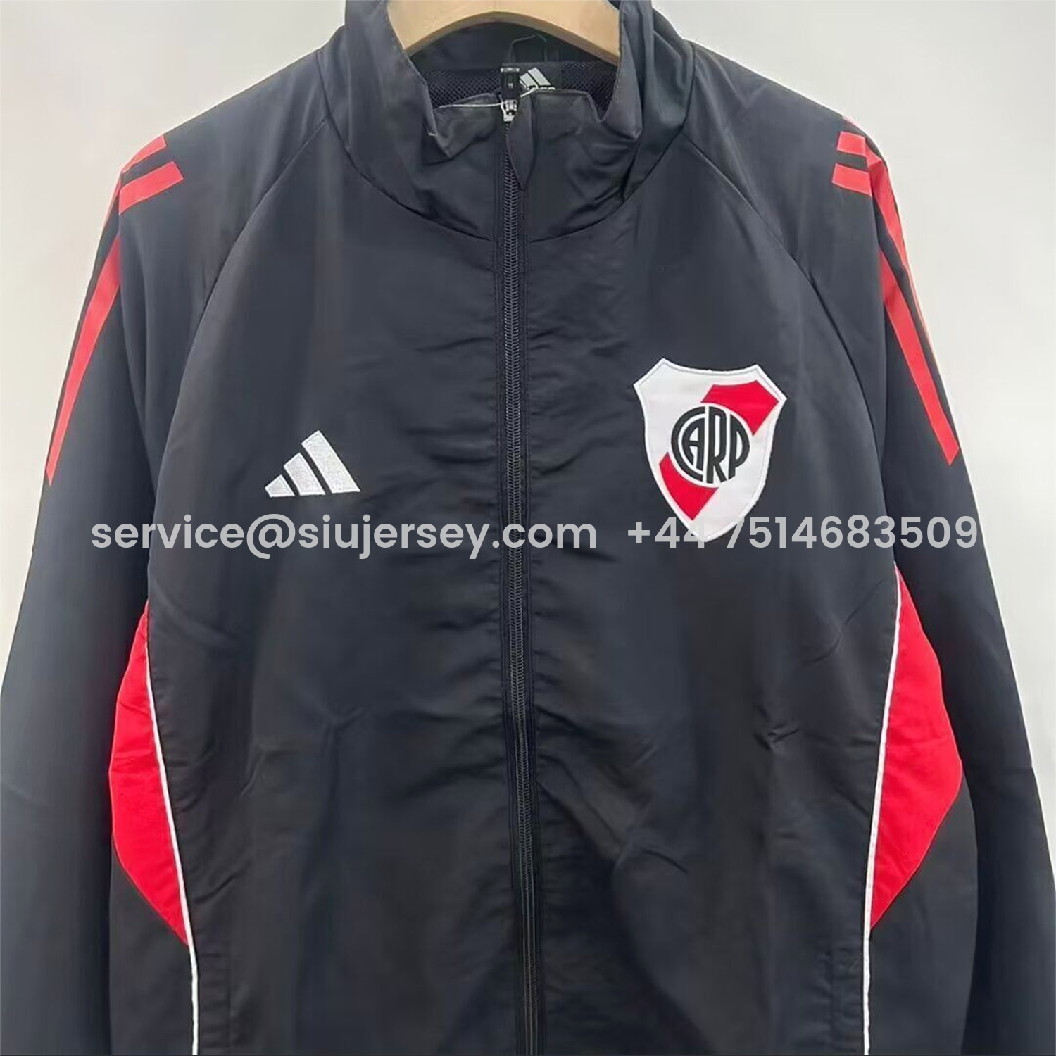 SIUjerseys-River Plate 25-26 Training Windbreaker Jacket - Black With Red