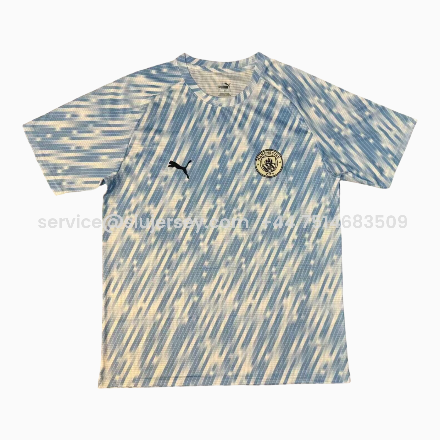 SIUjerseys-Manchester City 25-26 Blue And White Linear Gradient Pre-Match Training Jersey - Fans Version