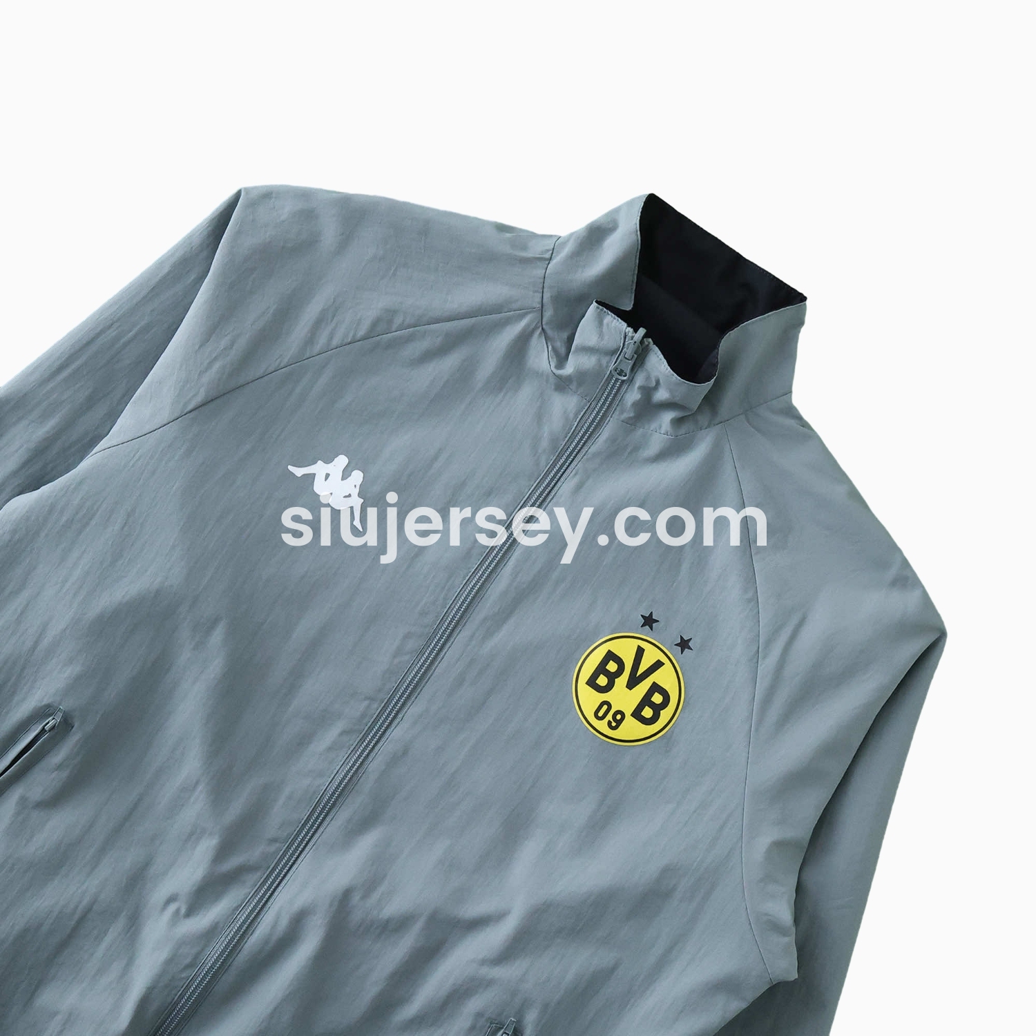 SIUjerseys-Borussia Dortmund 24-25 Retro Style Double Sided Reversible Windbreaker - Black & Grey