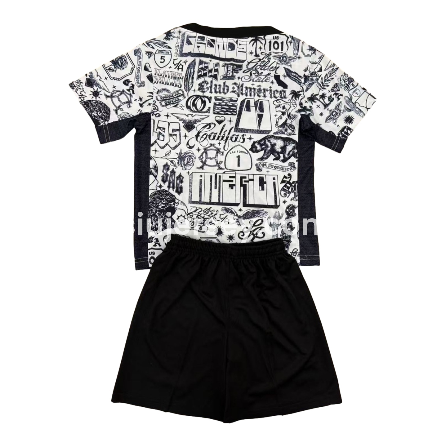 SIUjerseys-Club América 24-25 Pre-match Black and White Graffiti Training Kids Kit