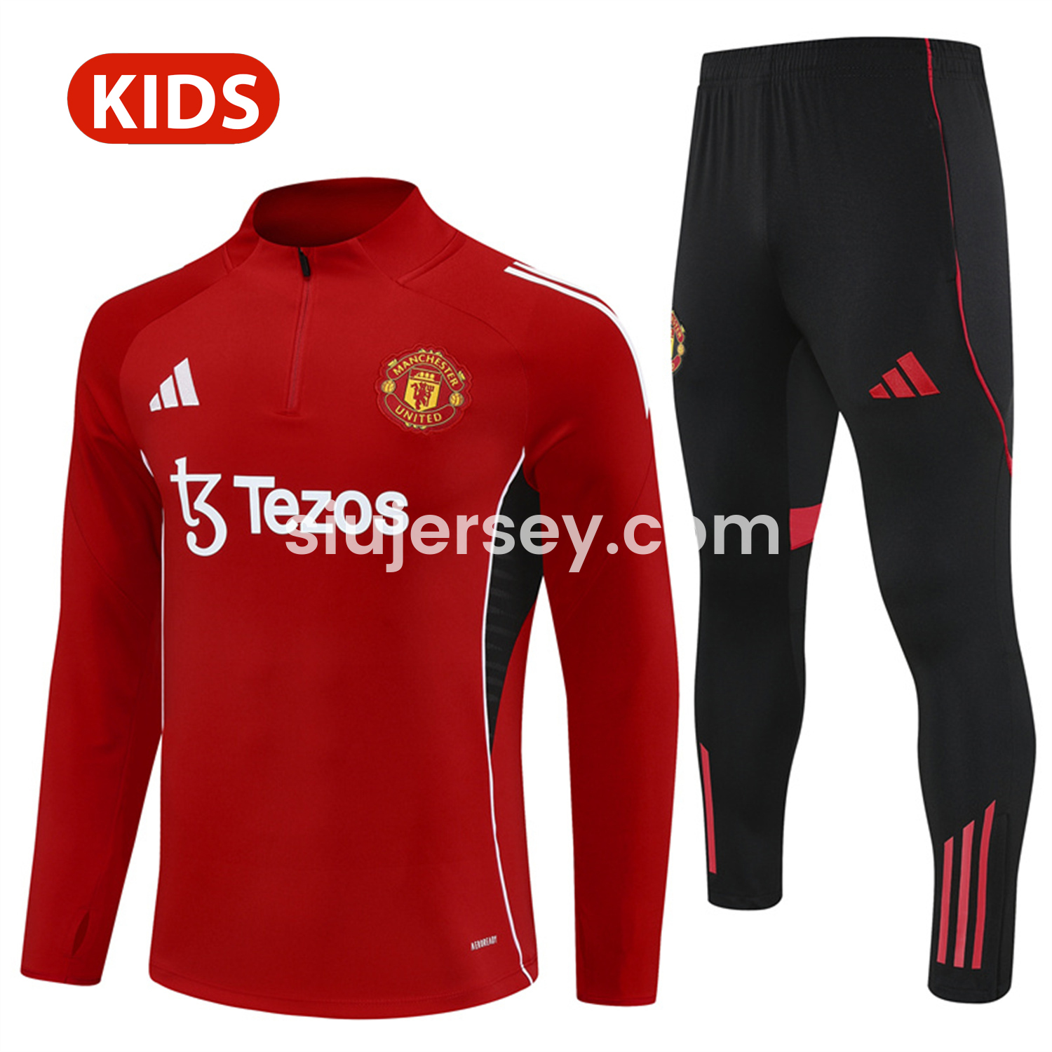 SIUjerseys-Manchester United 25-26 Kid Long Sleeves Training Set - Red Top & Black Pants