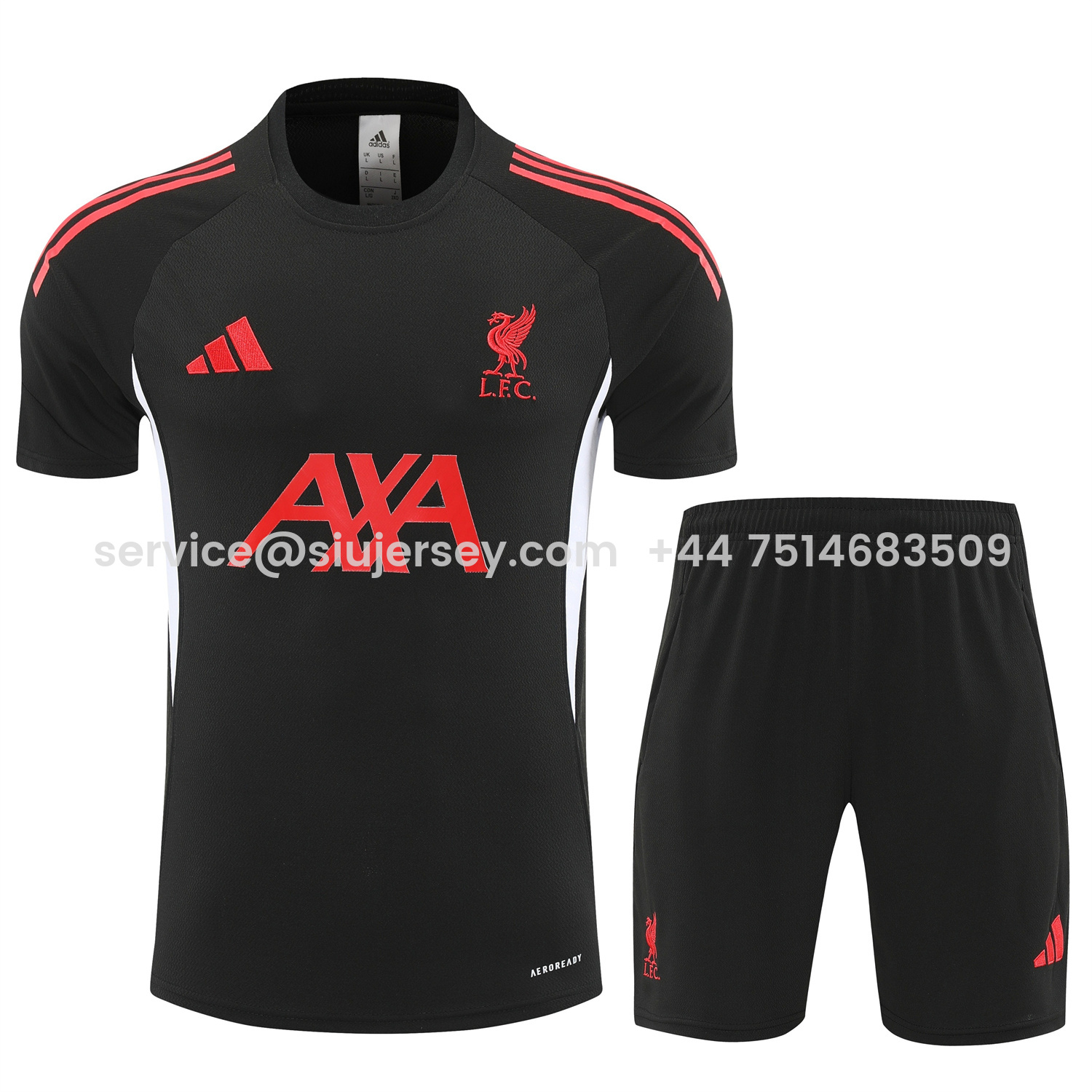 SIUjerseys-Liver.pool 25-26 Short-Sleeve Training Set - Black With Red Top & Black Shorts