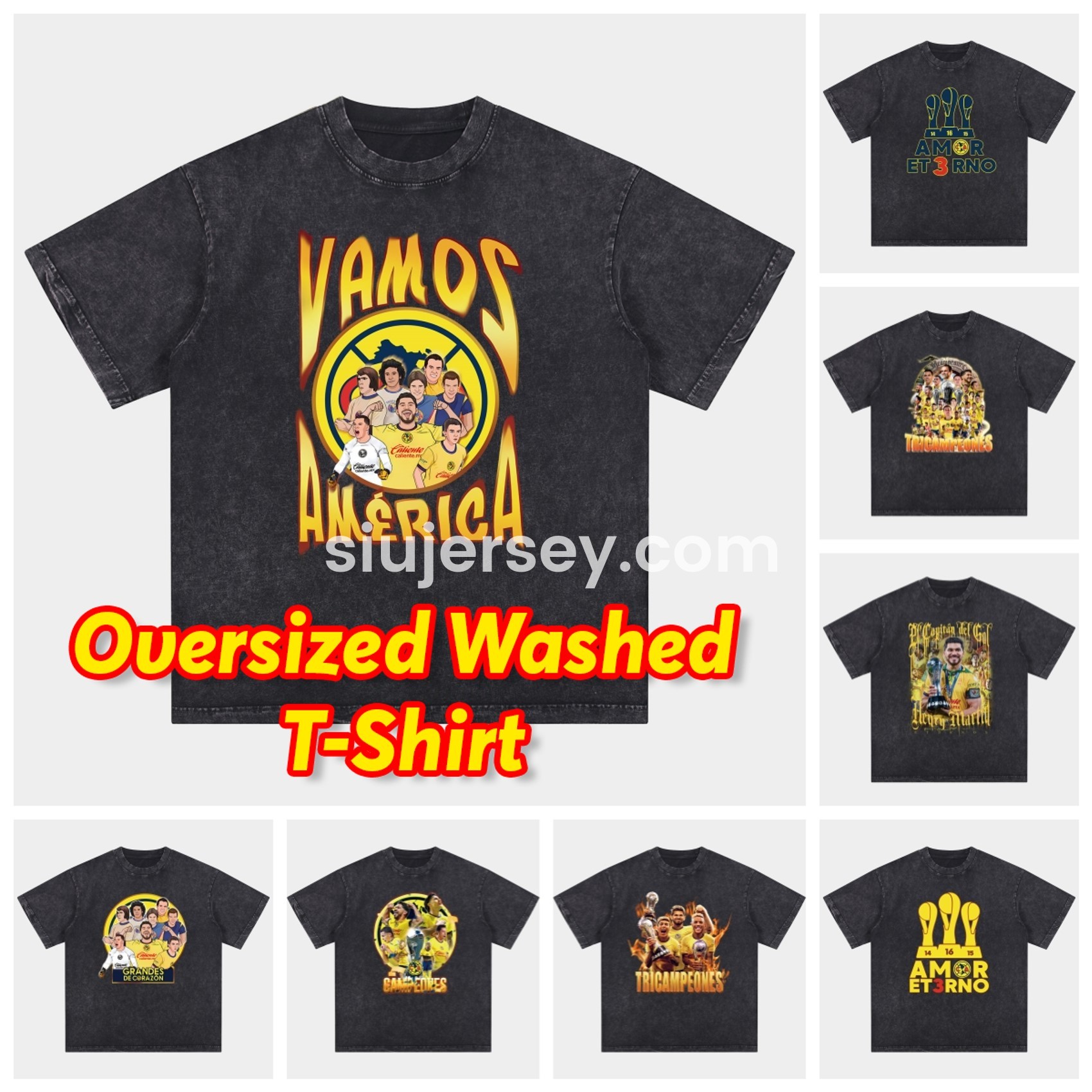 SIUjerseys-Club América Triple Championship Oversized Washed T-Shirt