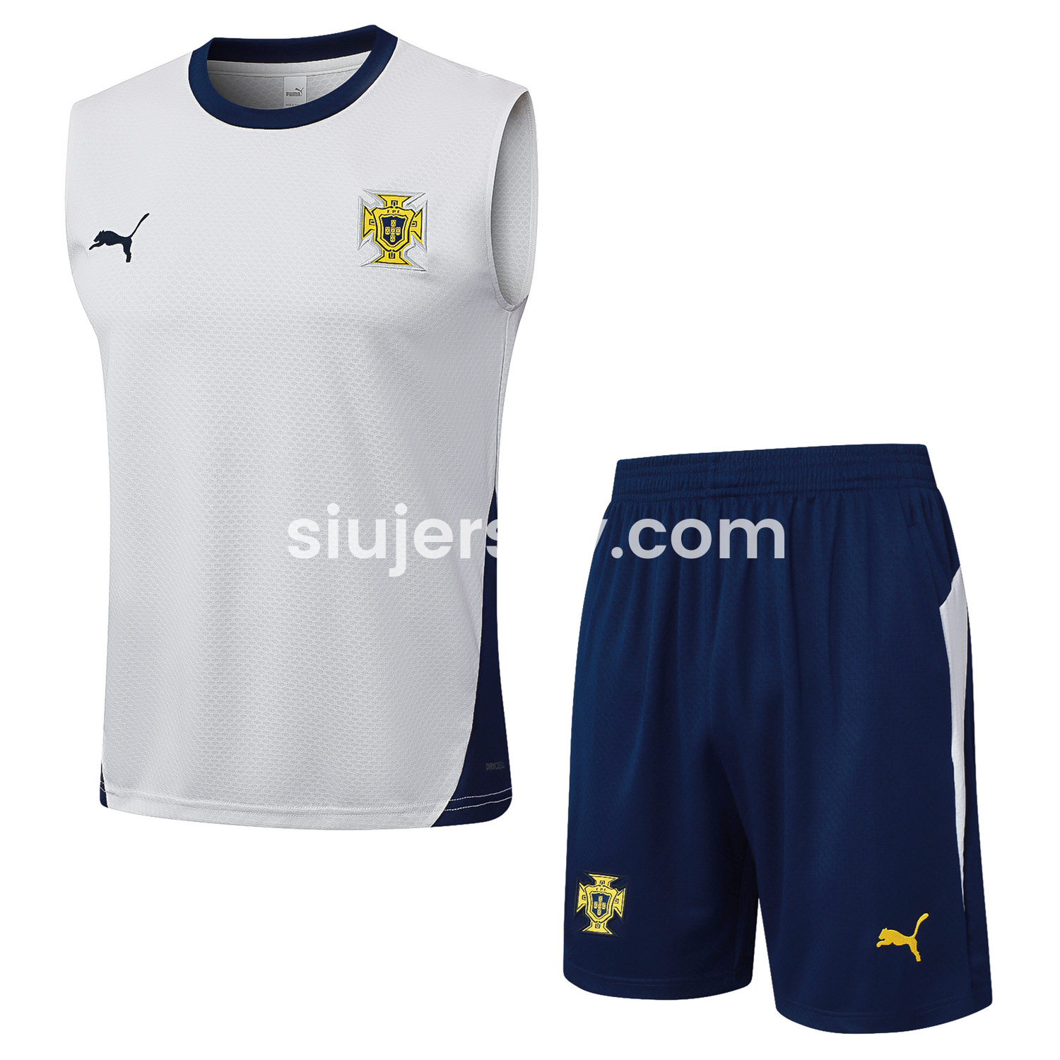 SIUjerseys-Portugal 25-26 Vest Training Set - Off White Top and Deep Blue Shorts