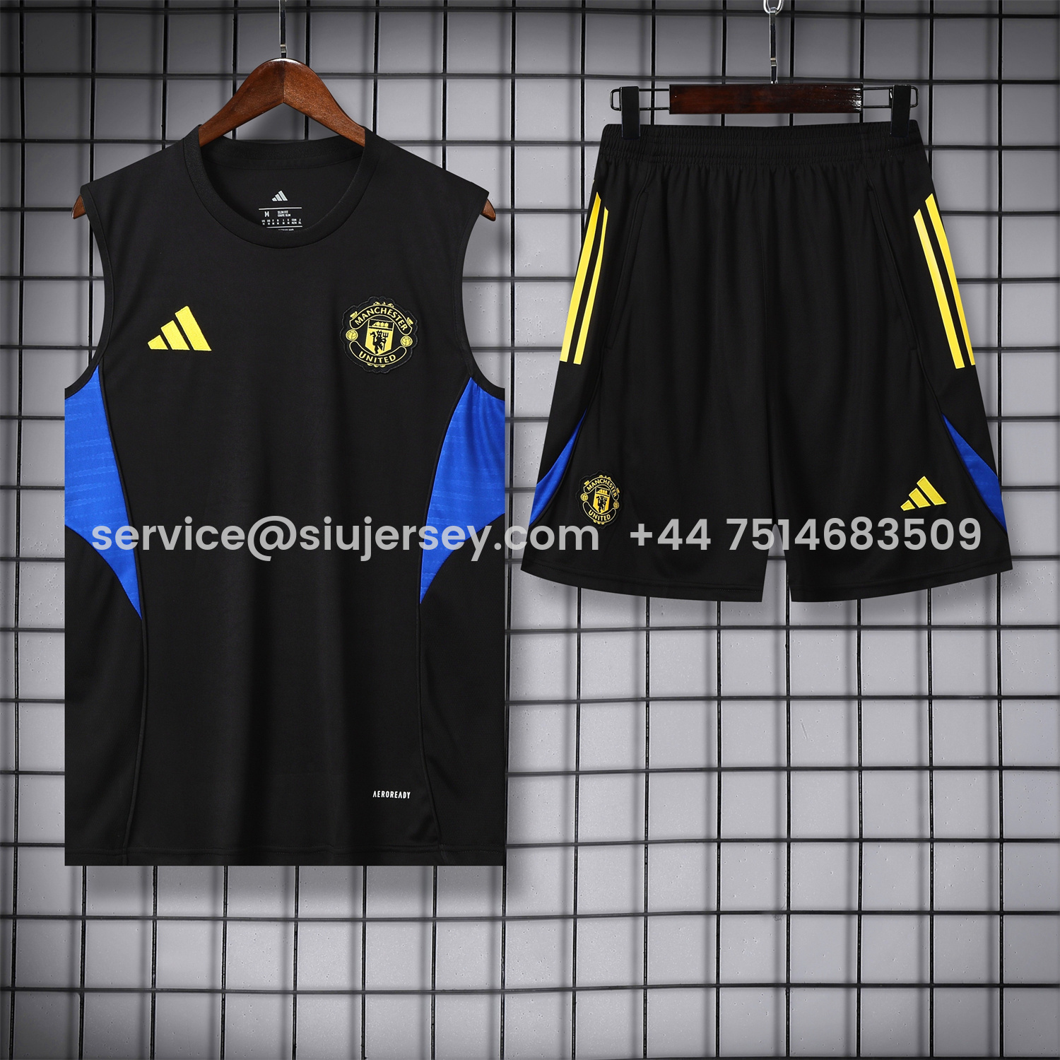 SIUjerseys-Manchester United 25-26 Vest Training Set - Black And Light Grey Vest & Black Shorts