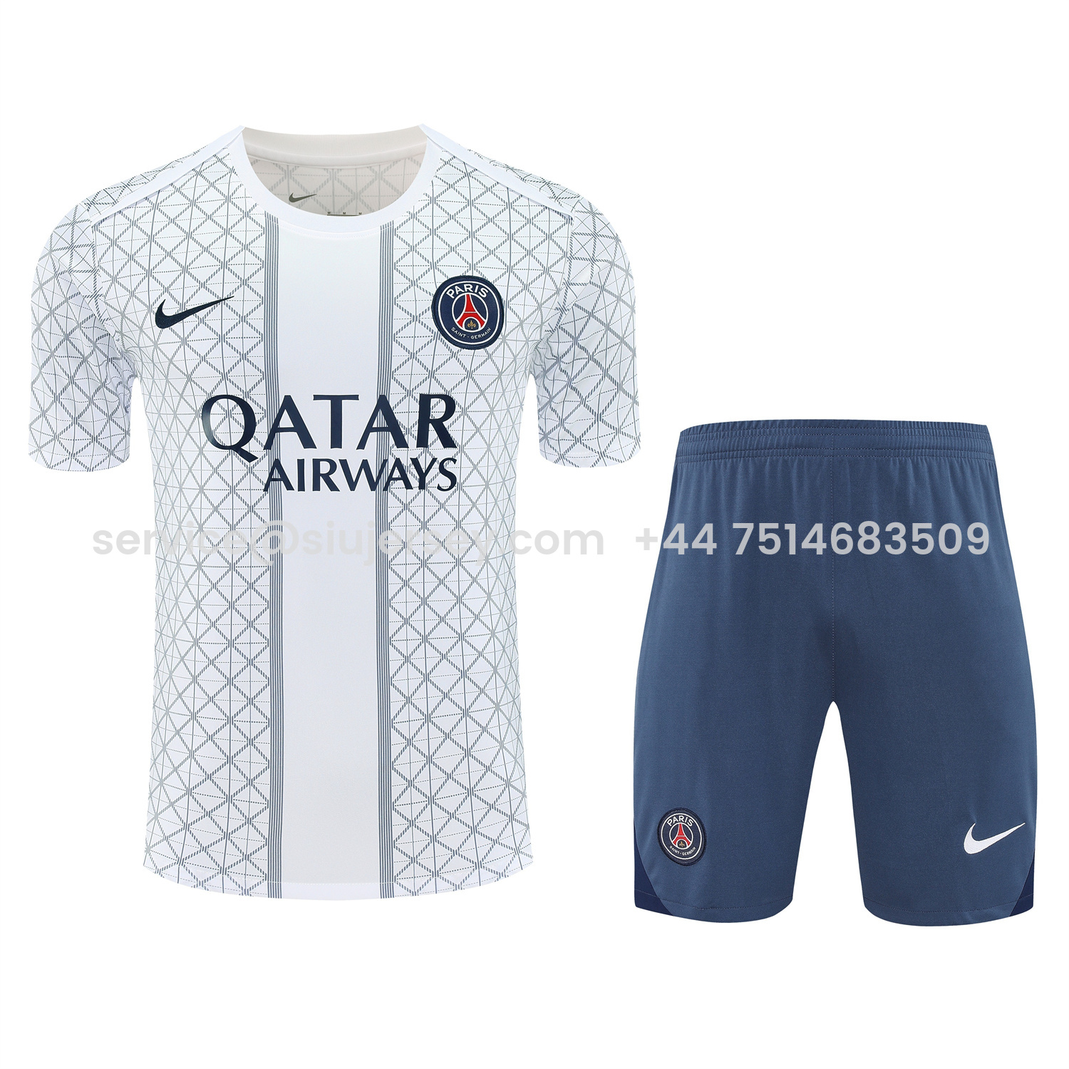 SIUjerseys-Paris Saint-Germain PSG 25-26 Short-Sleeve Training Set - White Top & Deep Blue Shorts