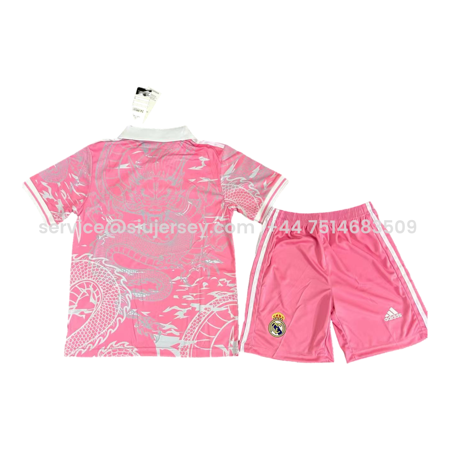 SIUjerseys-Real Madrid 25-26 White Dragon Pink Special Polo Kids Kit