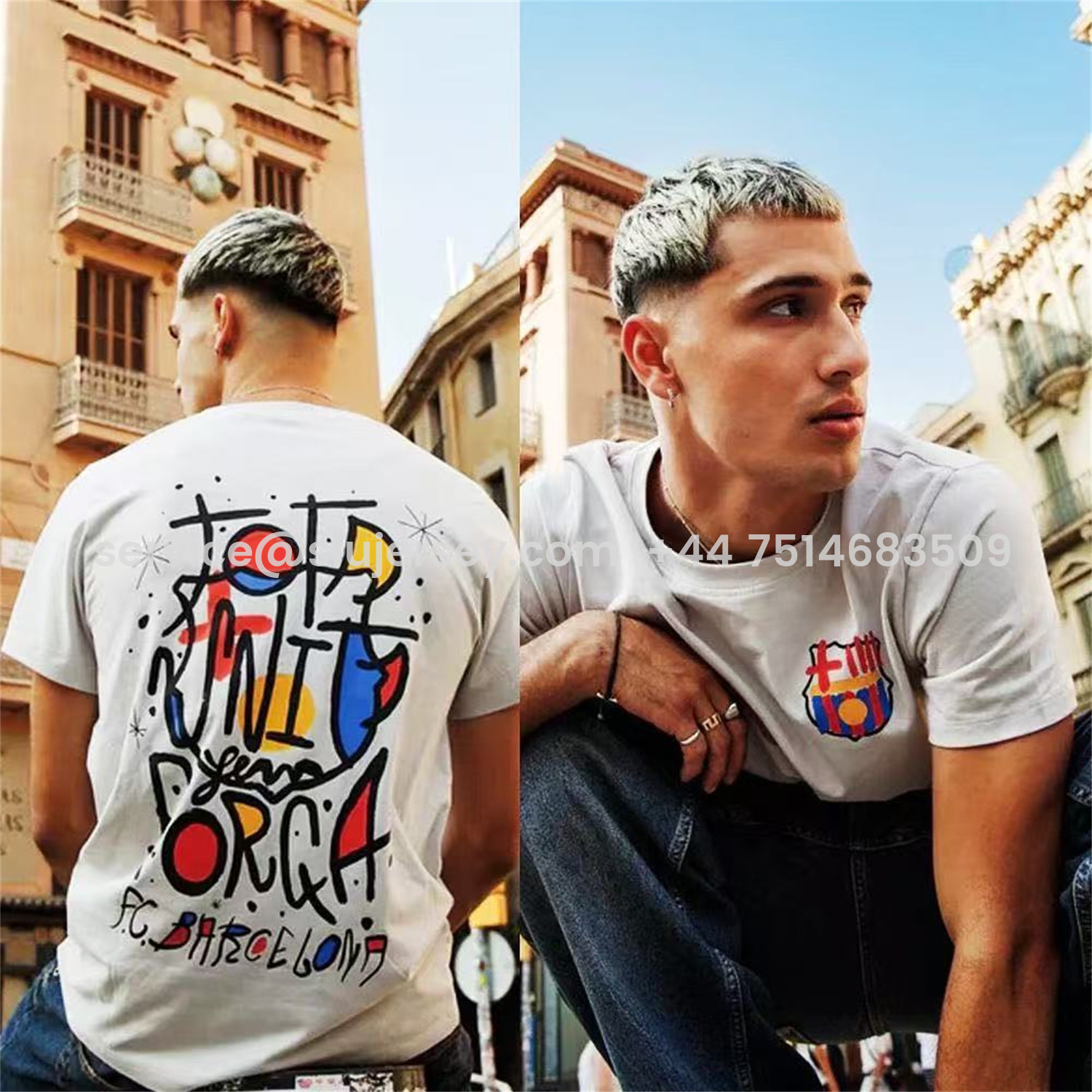 SIUjerseys-Barcelona Tots Units Fem Força Full-Color Drawing Of The Shield T-shirt【Black】