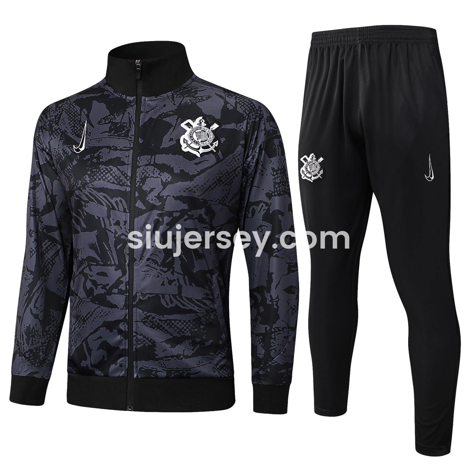 SIUjerseys-Corinthians 25-26 Jacket Training Tracksuit - Black and Gray Pattern Jackets & Black Pants