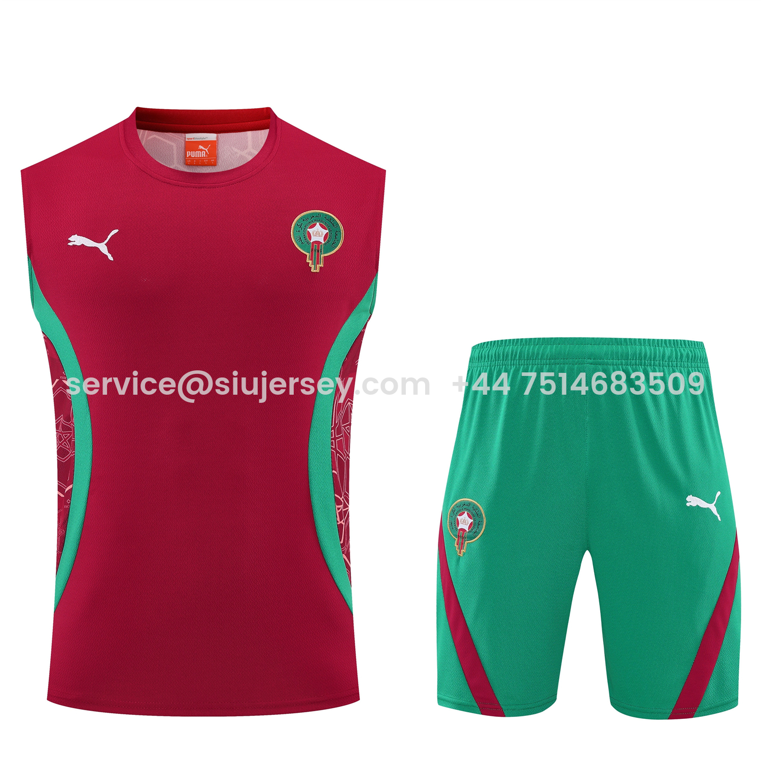SIUjerseys-Morocco 2026 Vest Training Set - Red Top and Green Shorts