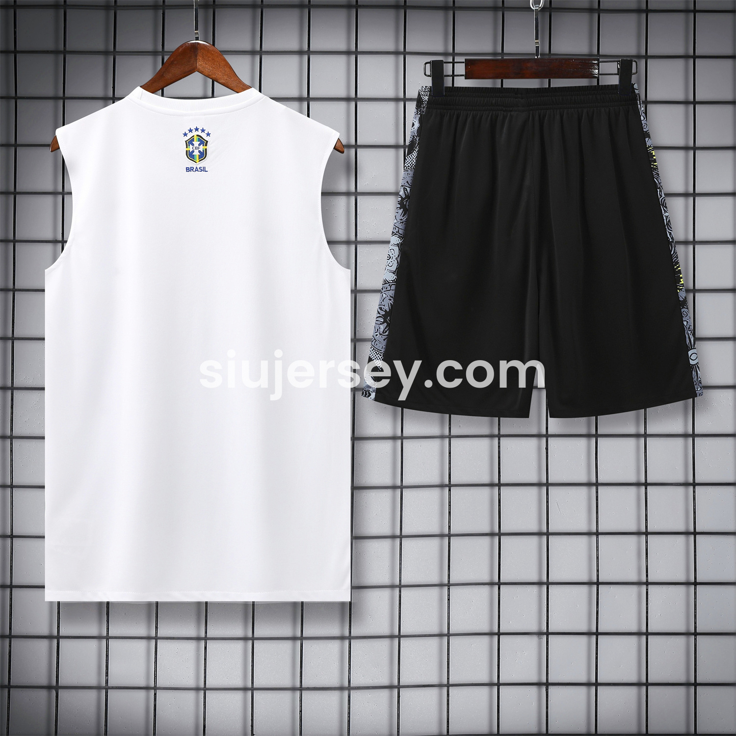 SIUjerseys-Brazil 25-26 White Jesus Statue Vest Training Set - White Vest & Black Shorts