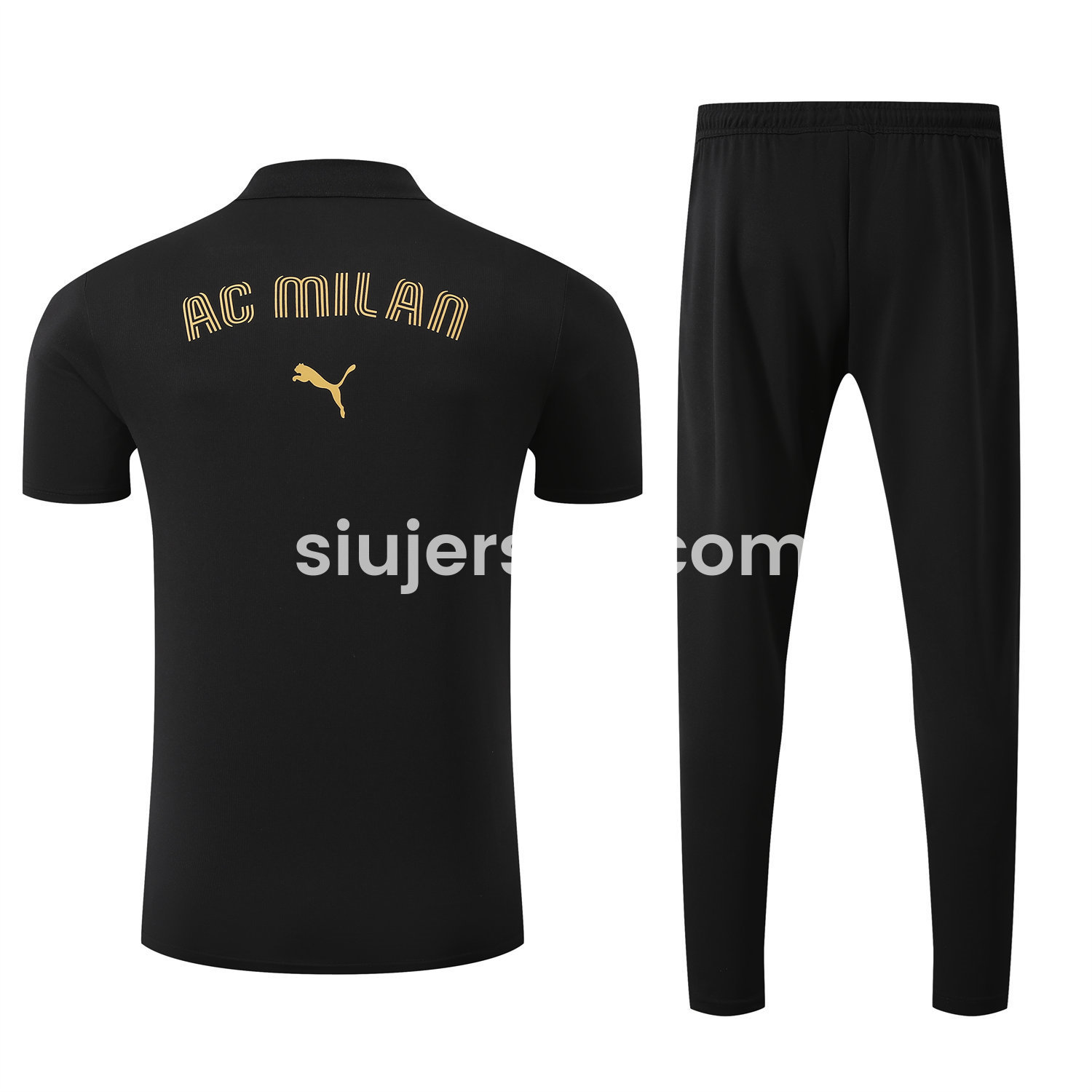 SIUjerseys-AC Milan 25-26 POLO Short-Sleeve Training Set - Black Top and Pants