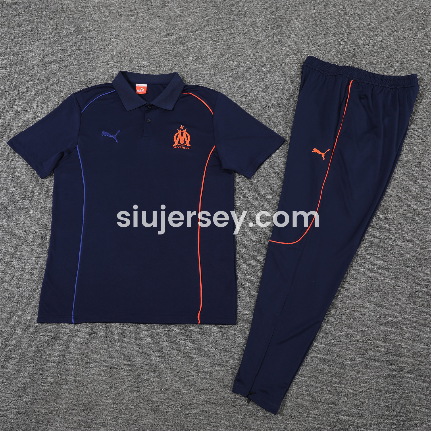 SIUjerseys-Marseille 25-26 POLO Short-Sleeve Training Set - Deep Blue Top and Pants