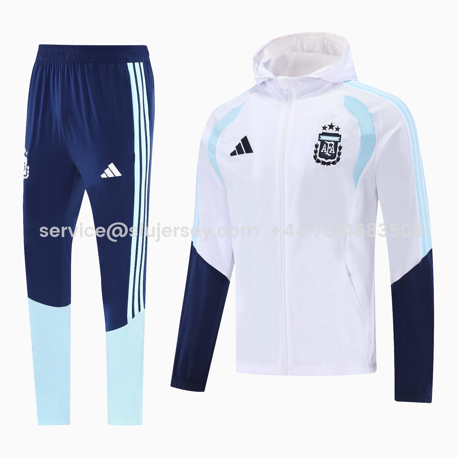 SIUjerseys-Argentina 2026 Hooded Windbreaker Training Set - White Top & Dark Blue Pants