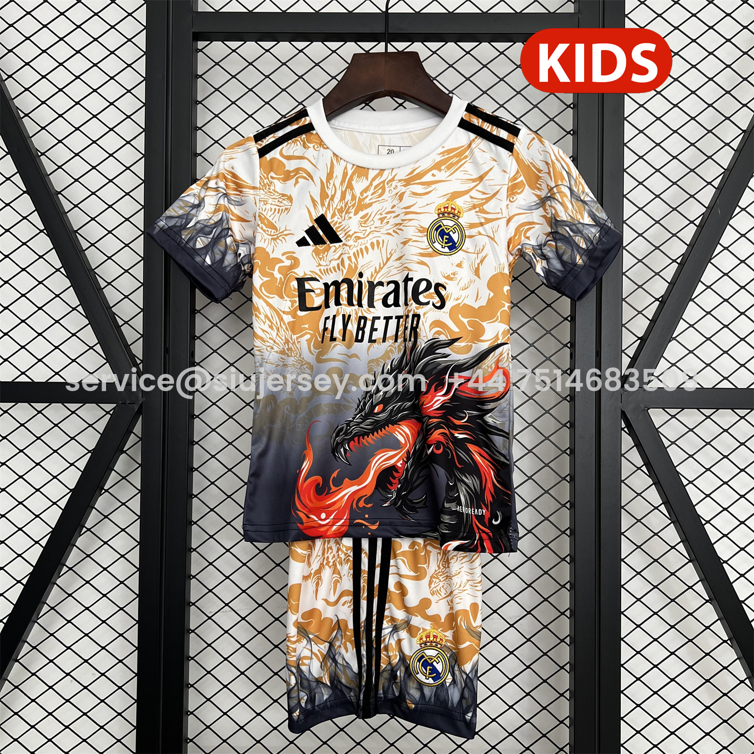 SIUjerseys-Real Madrid 25-26 Orange And Black Dragon Special Kids Kit