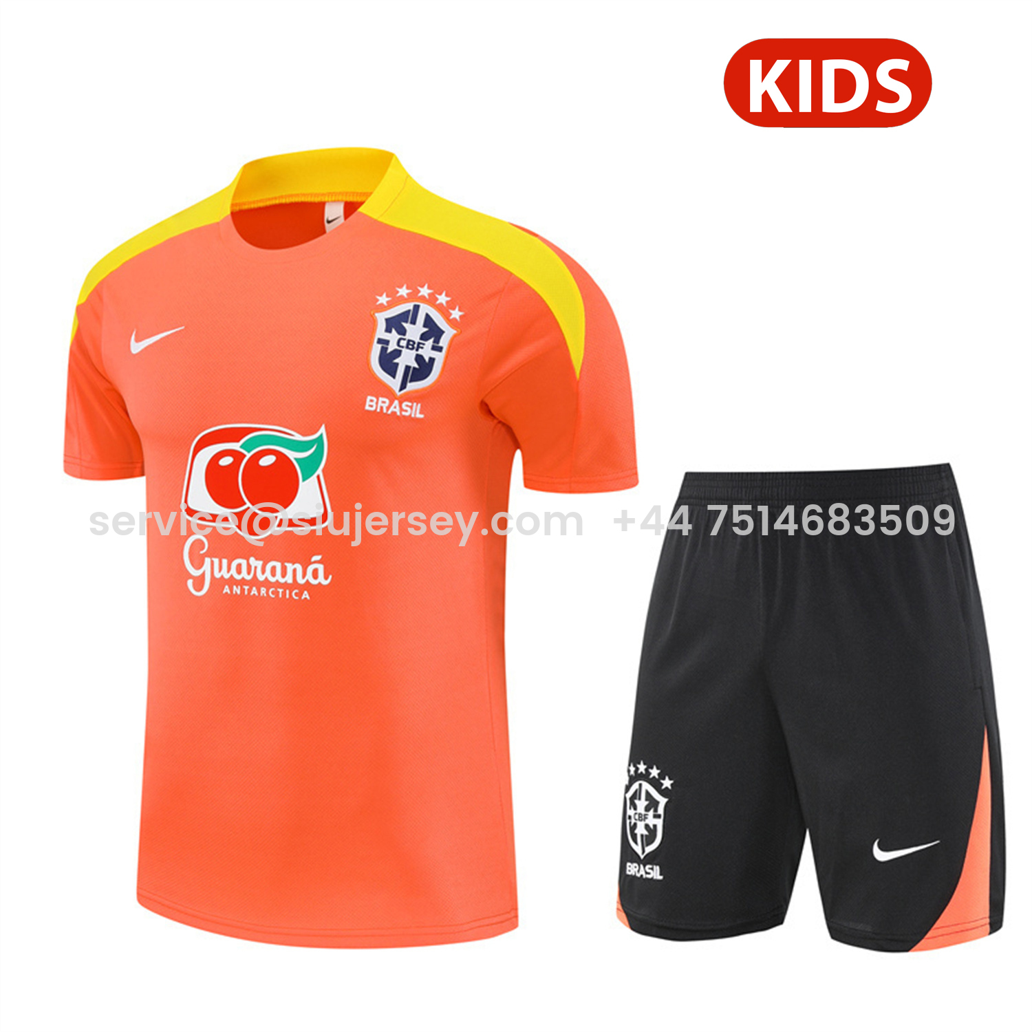 SIUjerseys-Brazil 25-26 Kids Short-Sleeve Training Set - Orange Top & Black Shorts