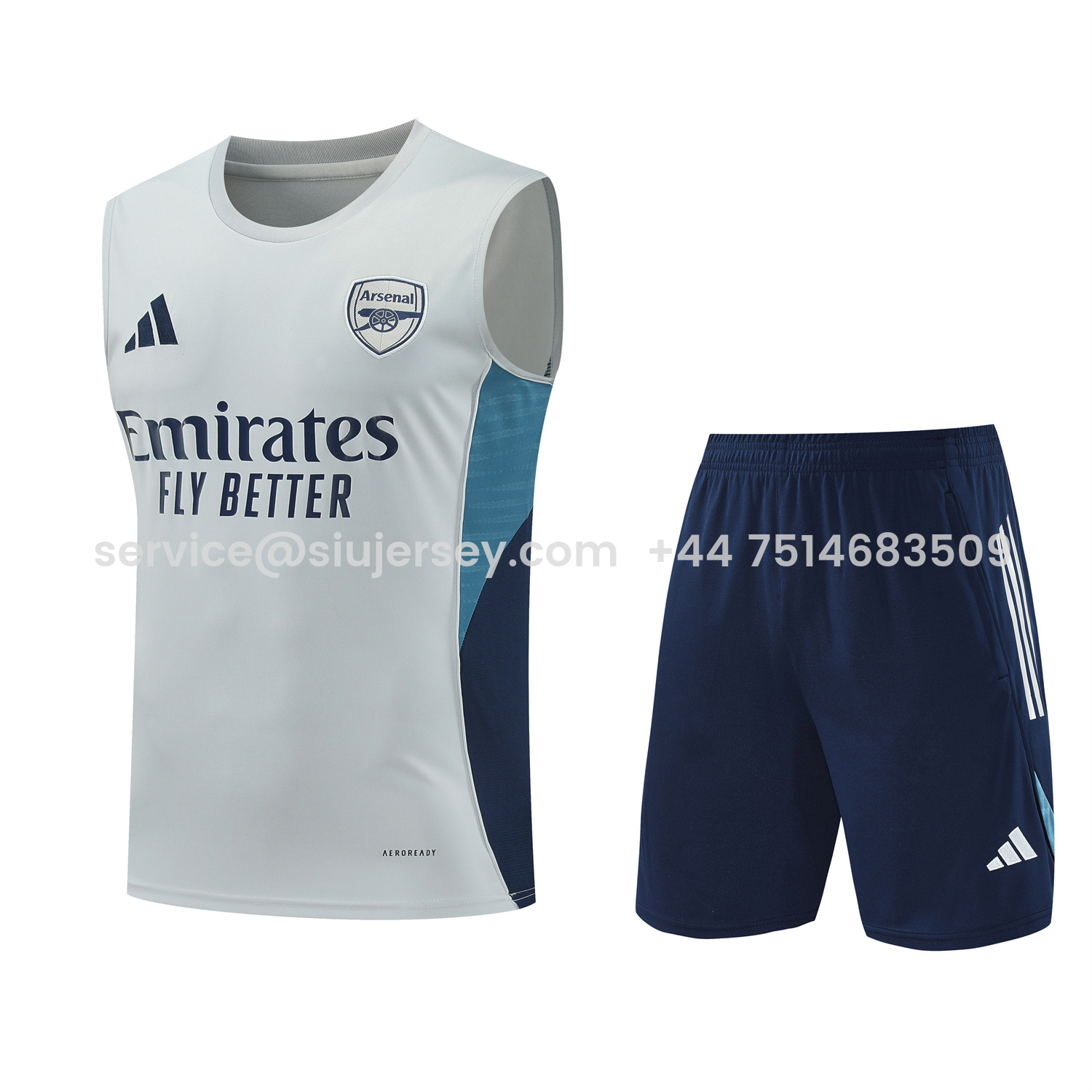 SIUjerseys-Arsenal 25-26 Vest Training Set - Grey Top & Deep Blue Shorts