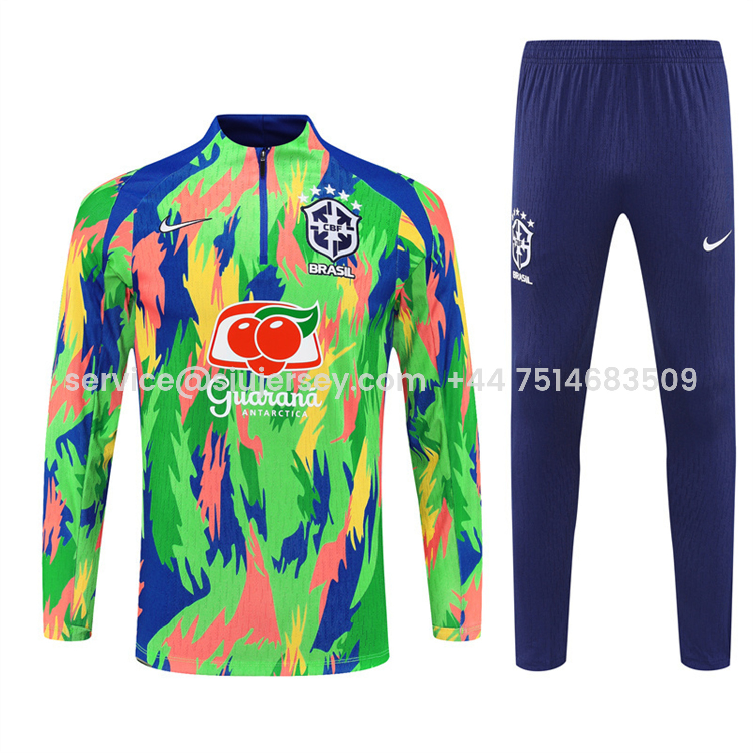 SIUjerseys-Brazil 25-26 Kids Long Sleeve Training Set - Colorful Camouflage Top & Royal Blue Pants