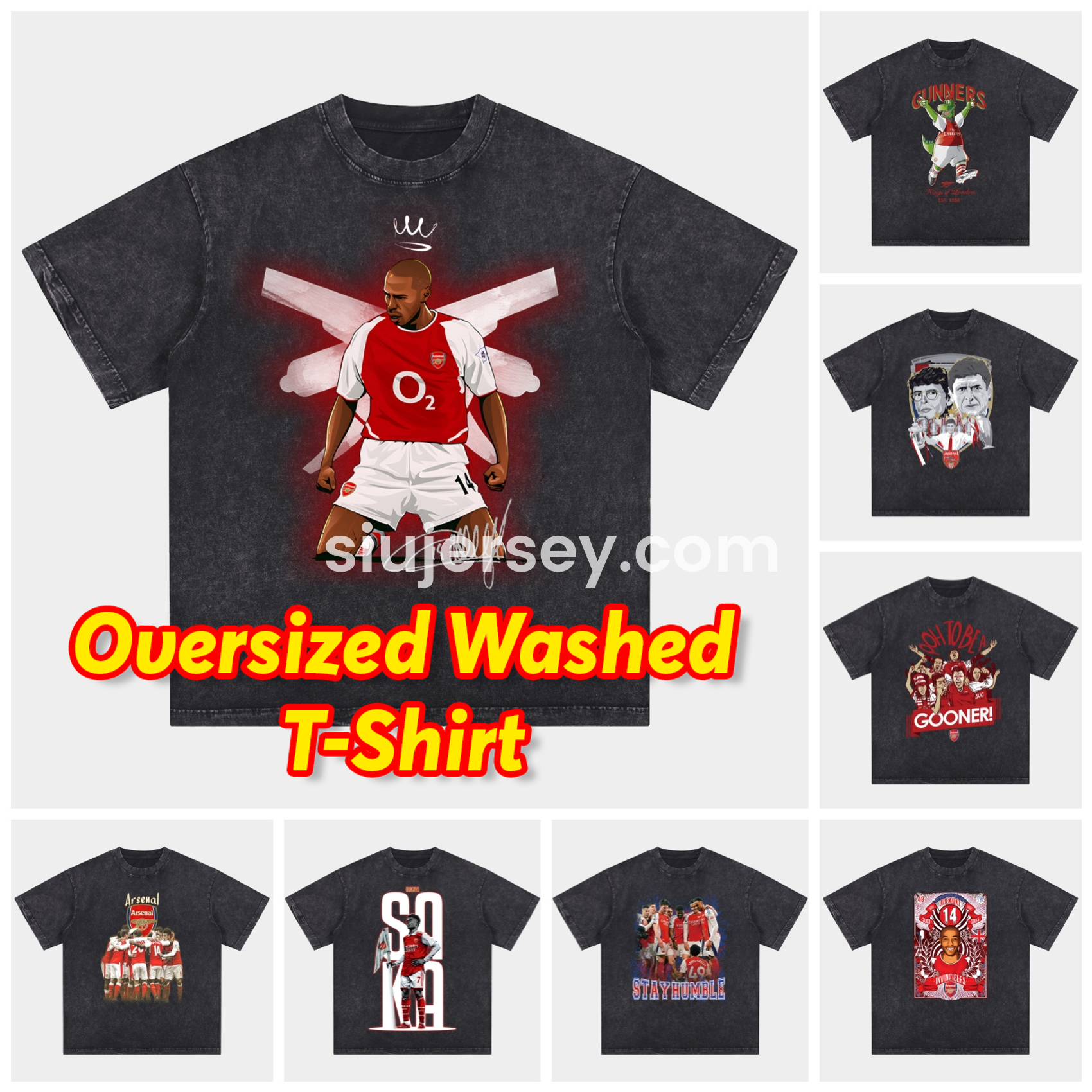 SIUjerseys-Arsenal Henry Wenger Saka Gunners Oversized Washed T-Shirt