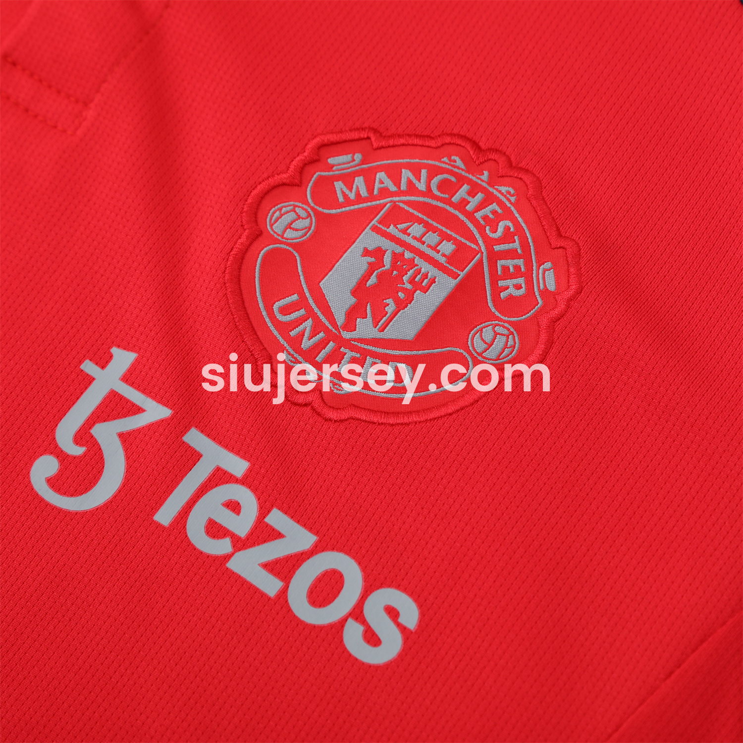 SIUjerseys-Manchester United 25-26 POLO Short-Sleeve Training Set - Red Top and Deep Blue Pants