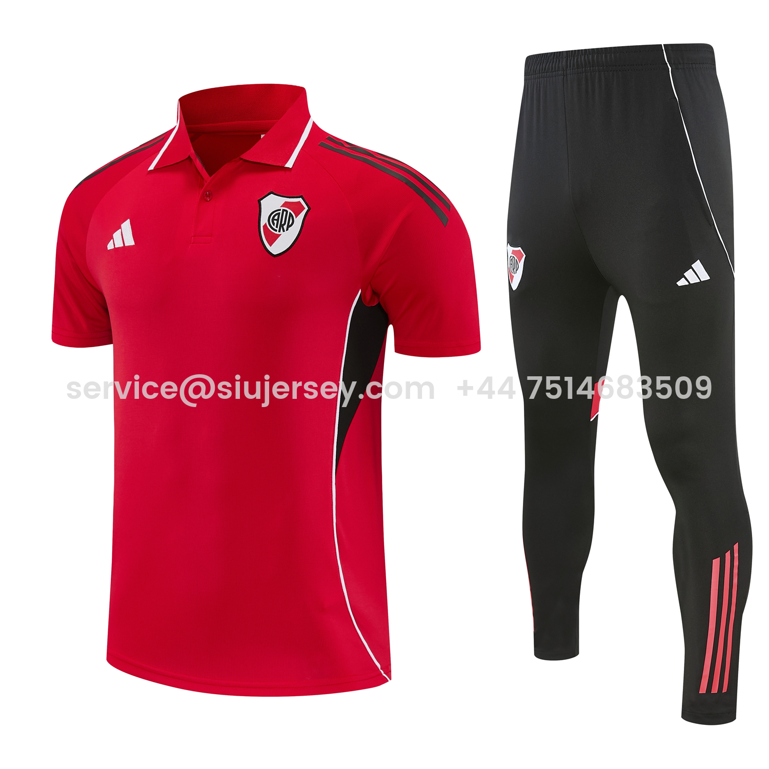 SIUjerseys-River Plate 25-26 POLO Short-Sleeve Training Set - Red Top and Black Pants