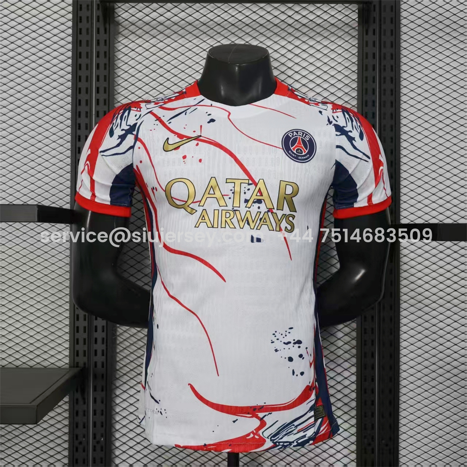 SIUjerseys-Paris Saint-Germain PSG 25-26 Red And Blue Lines White Special Jersey - Player Version