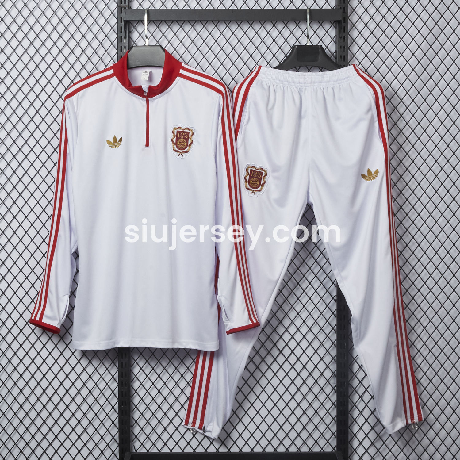 SIUjerseys-Bayern Munich 2025 125th Anniversary 1/4-Zip Long Sleeves Training Set - White