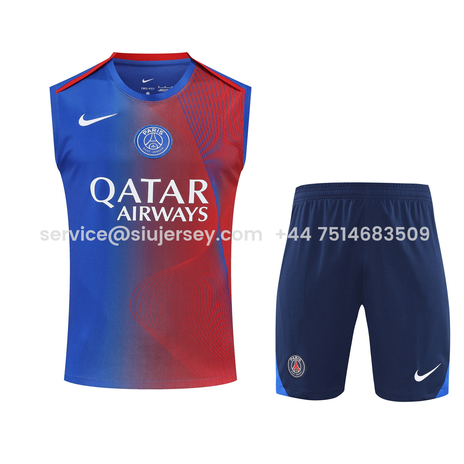 SIUjerseys-Paris Saint-Germain PSG 25-26 Vest Training Set - Red And Blue Lines Vest & Blue Shorts