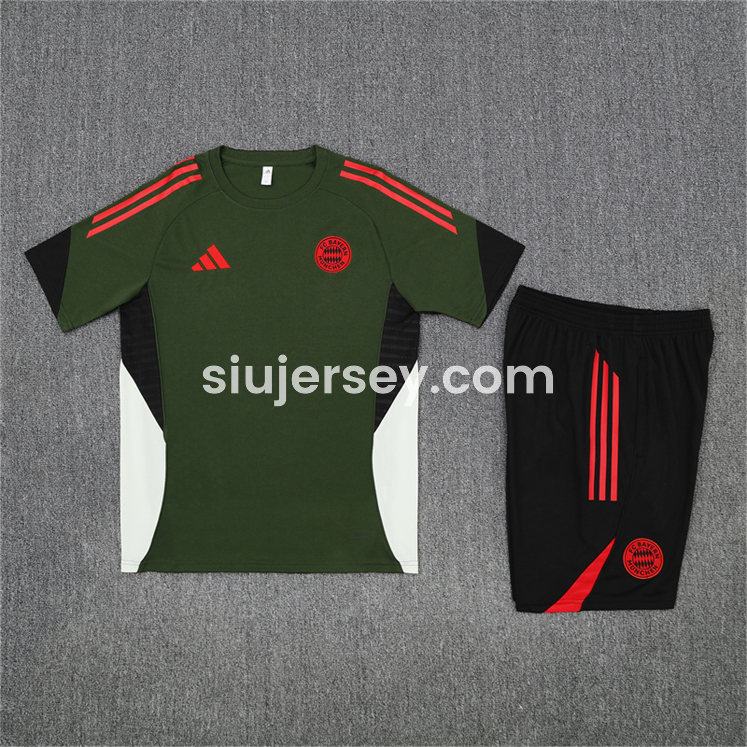 SIUjerseys-Bayern Munich 25-26 Kids Short-Sleeve Training Set - Green Top & Black shorts